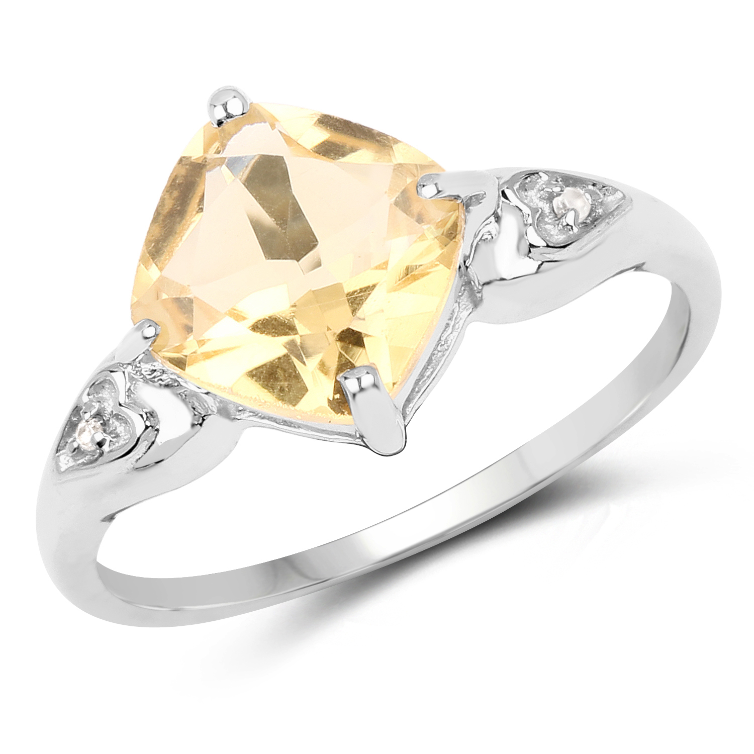 2.01 Carat Genuine Citrine and White Topaz .925 Sterling Silver Ring