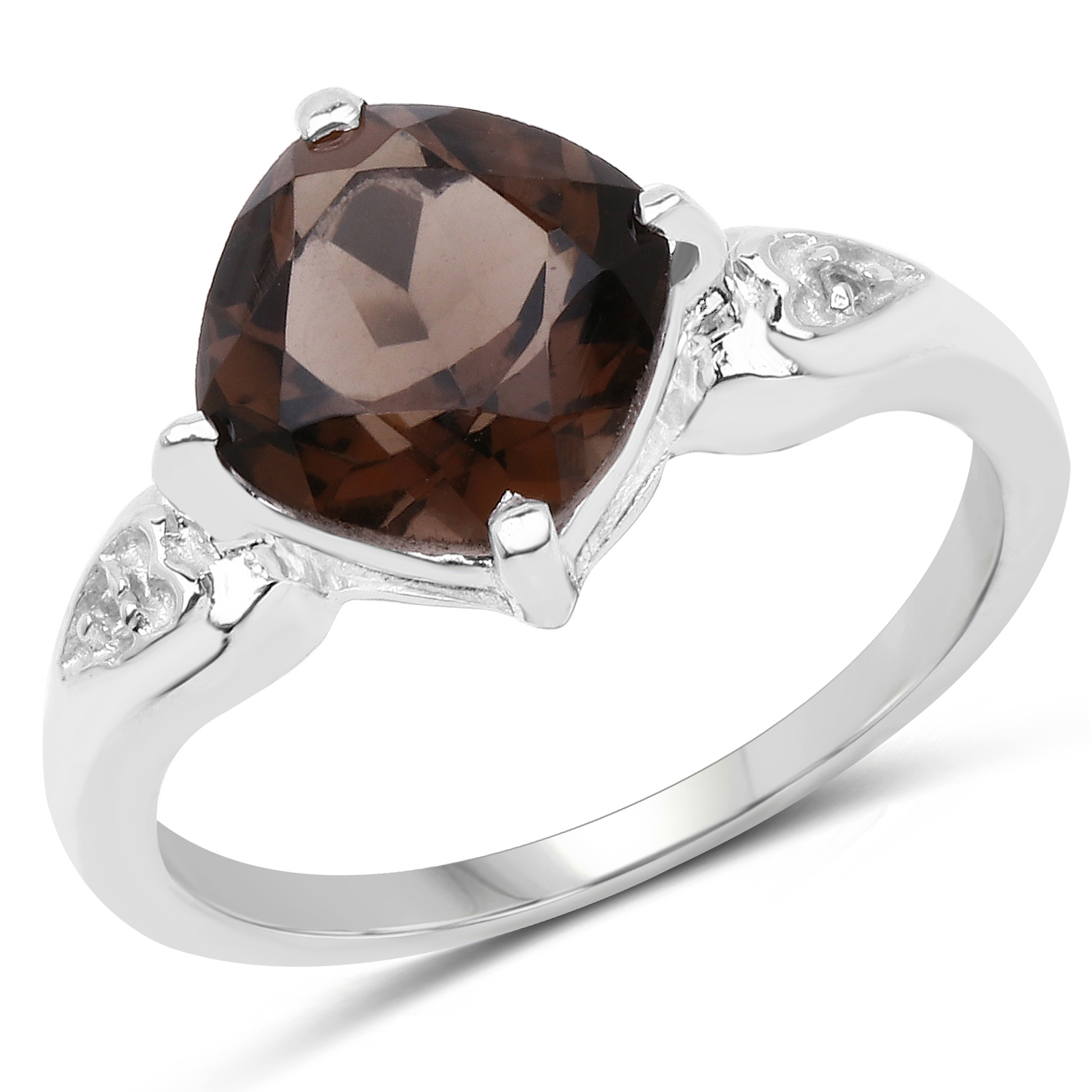 1.71 Carat Genuine Smoky Quartz and White Topaz .925 Sterling Silver Ring