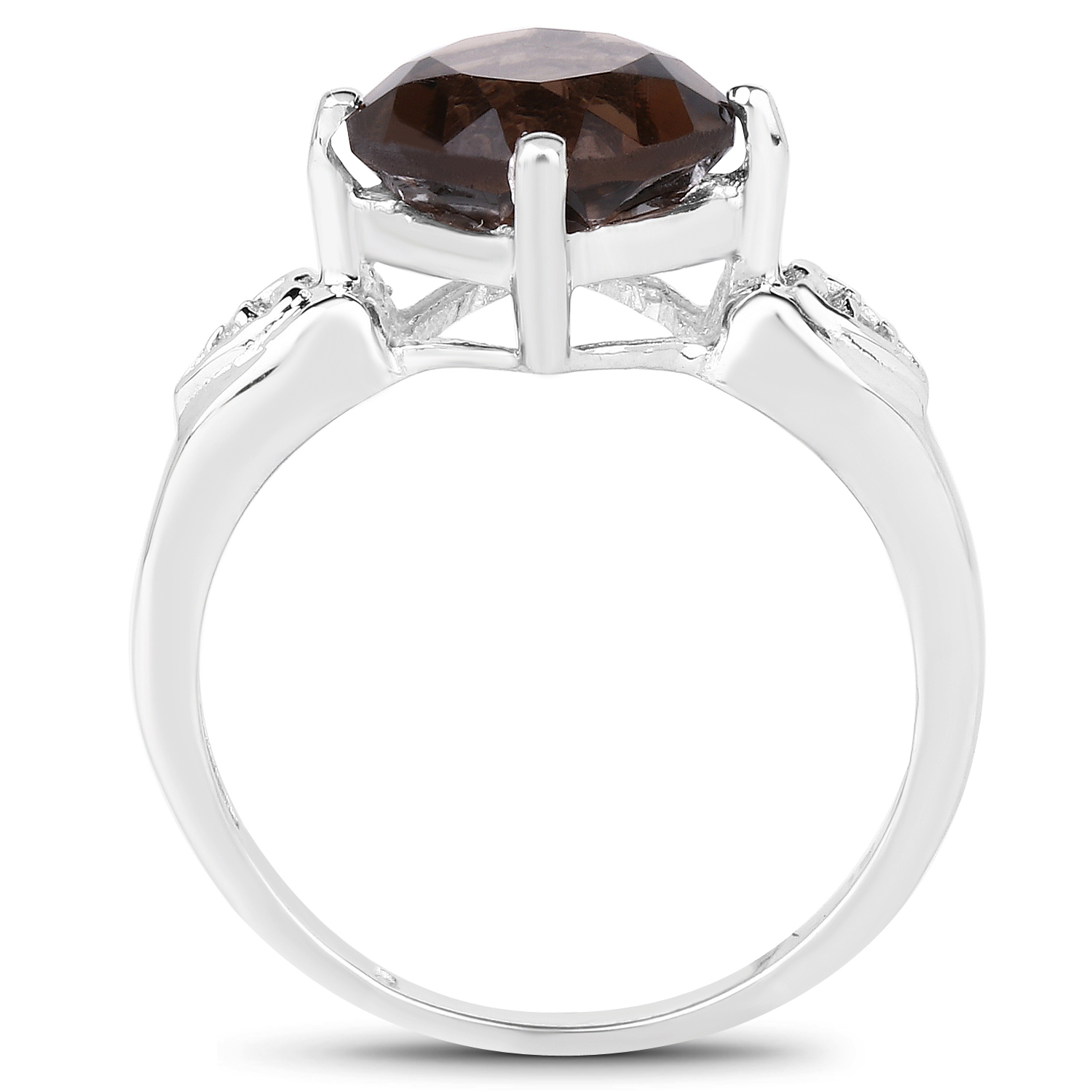 1.71 Carat Genuine Smoky Quartz and White Topaz .925 Sterling Silver Ring