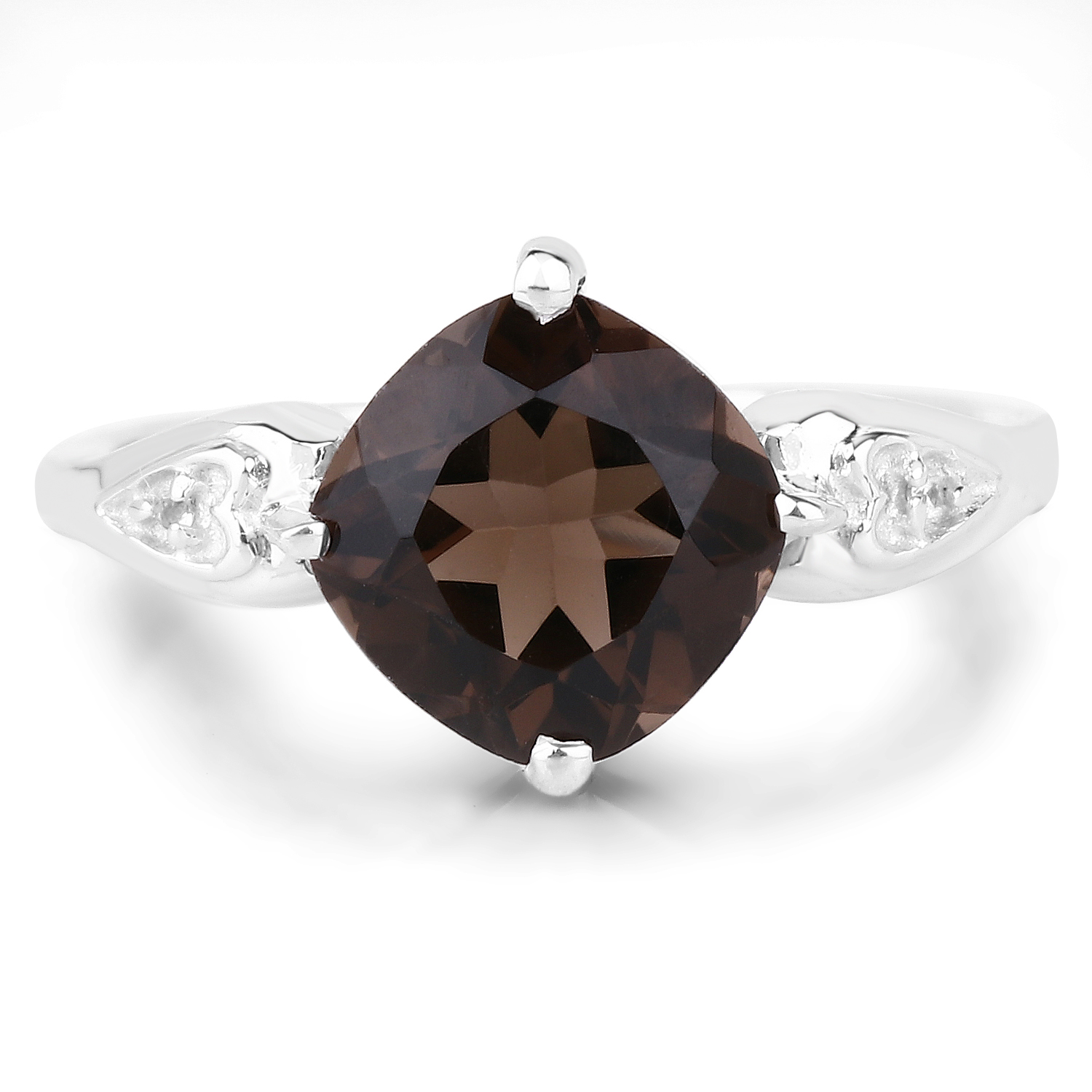 1.71 Carat Genuine Smoky Quartz and White Topaz .925 Sterling Silver Ring