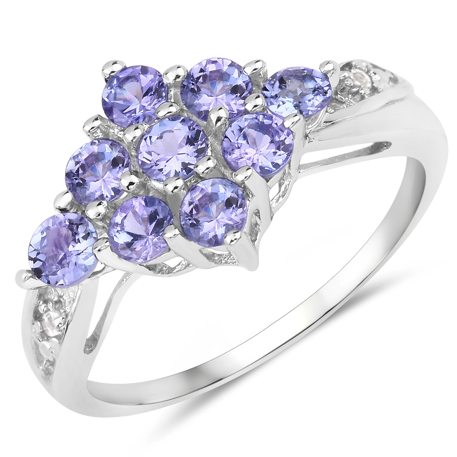 0.92 Carat Genuine Tanzanite and White Topaz .925 Sterling Silver Ring