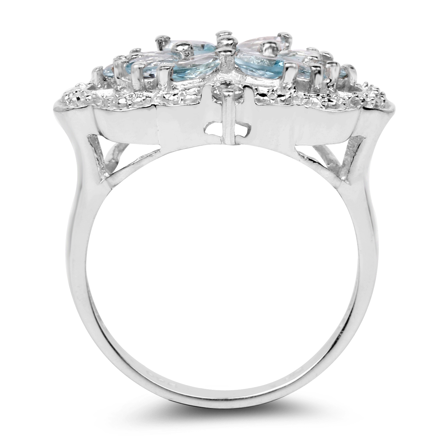 0.93 Carat Genuine Aquamarine & White Topaz .925 Sterling Silver Ring