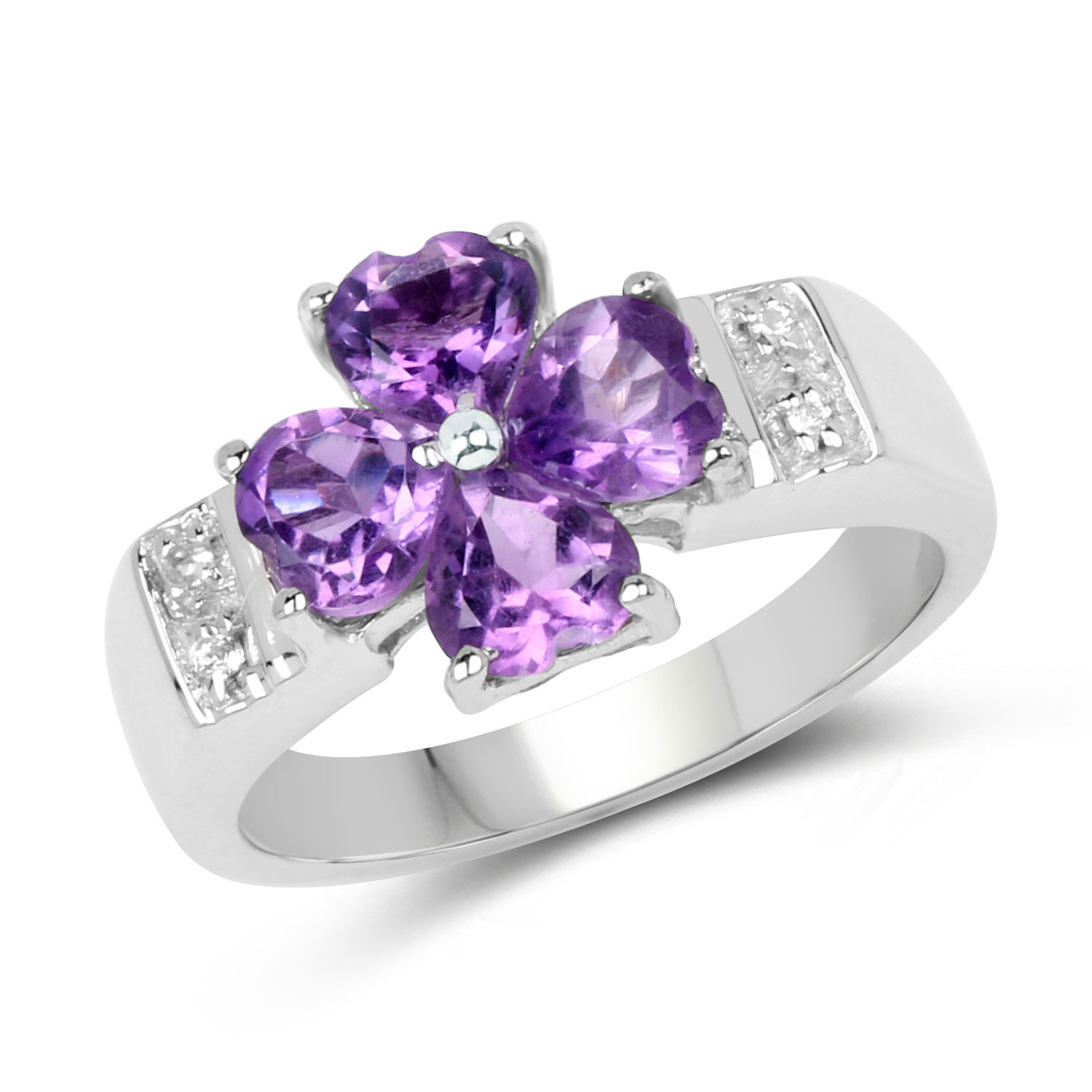 1.75 Carat Genuine Amethyst and White Topaz .925 Sterling Silver Ring