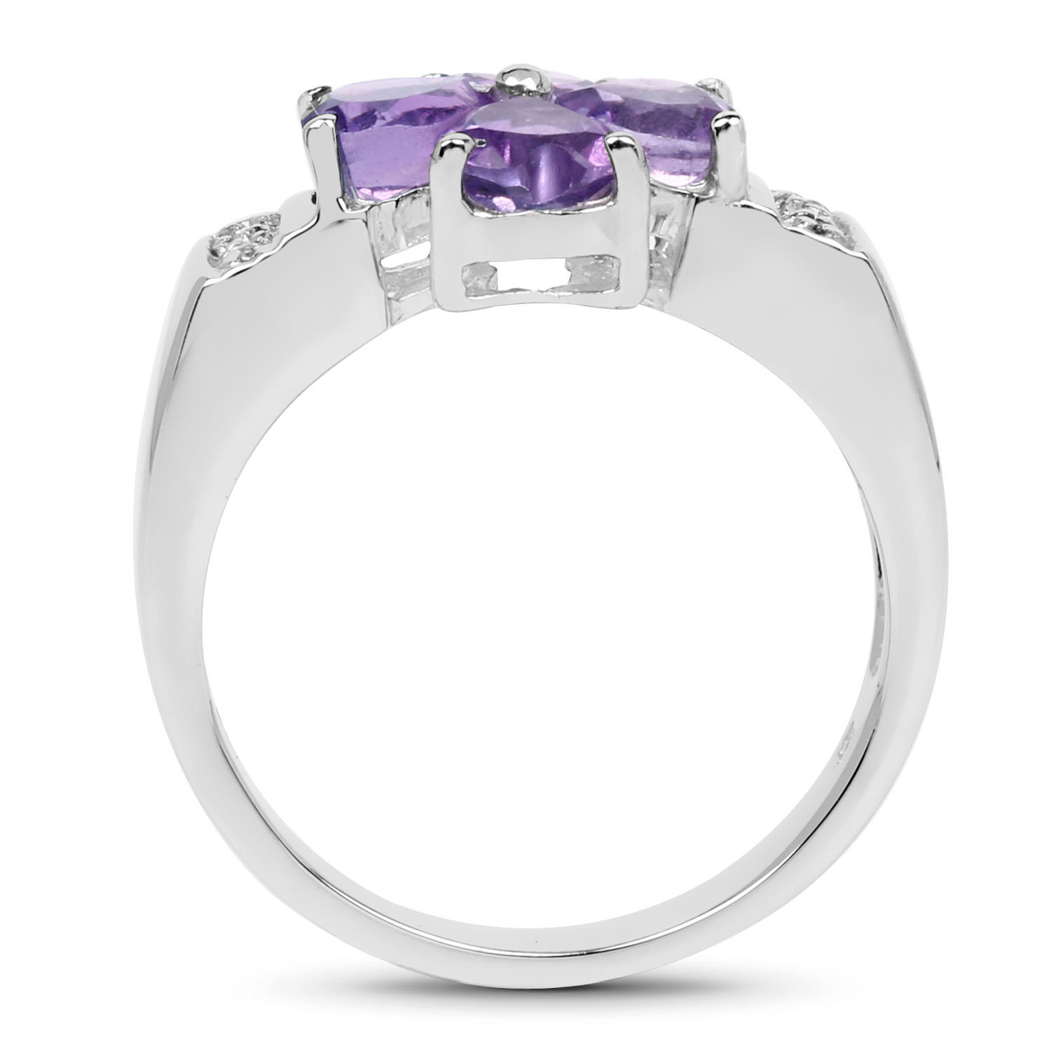 1.75 Carat Genuine Amethyst and White Topaz .925 Sterling Silver Ring