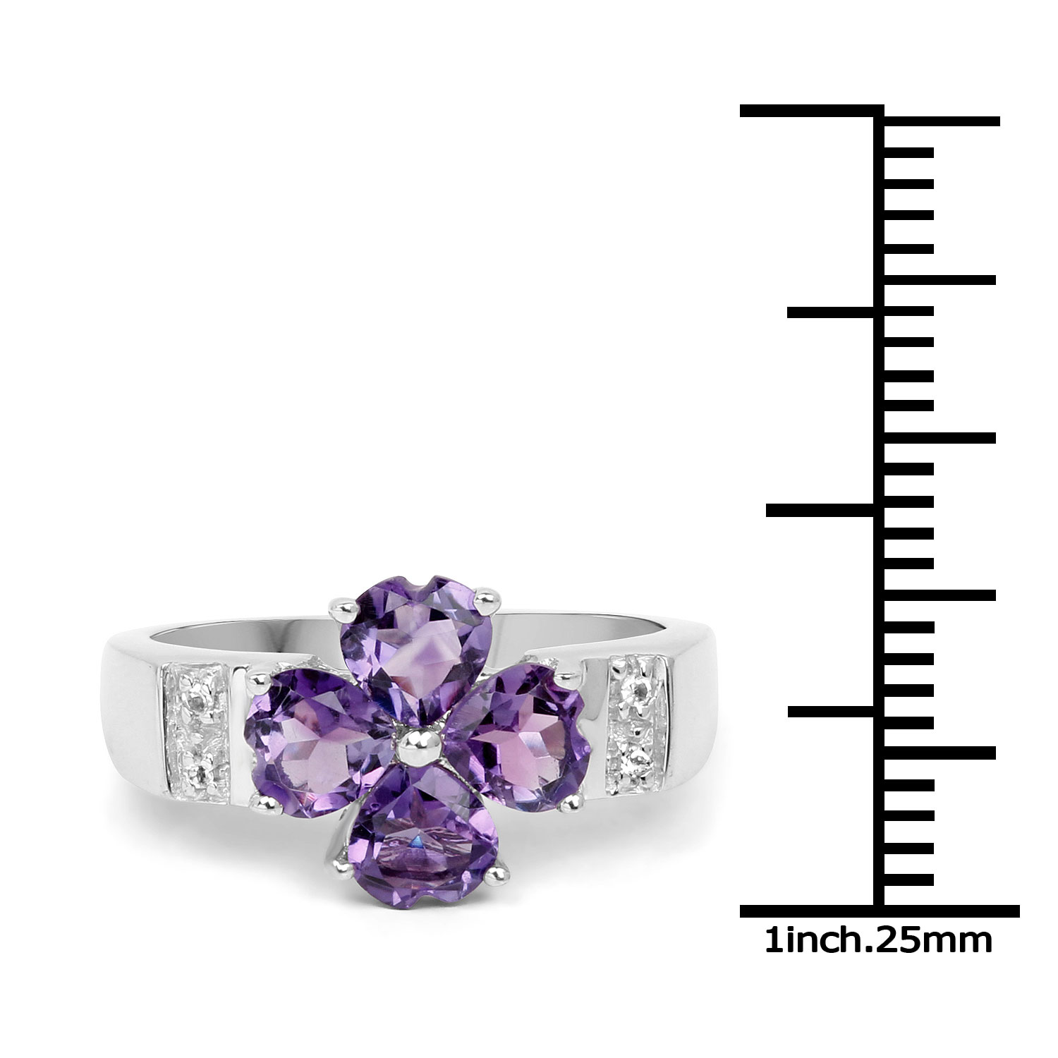 1.75 Carat Genuine Amethyst and White Topaz .925 Sterling Silver Ring