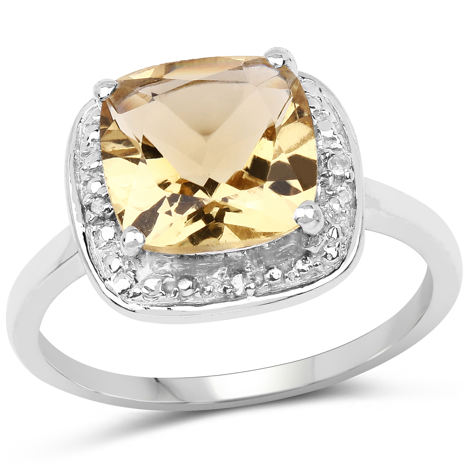 2.77 Carat Genuine Champagne Quartz & White Topaz .925 Sterling Silver Ring