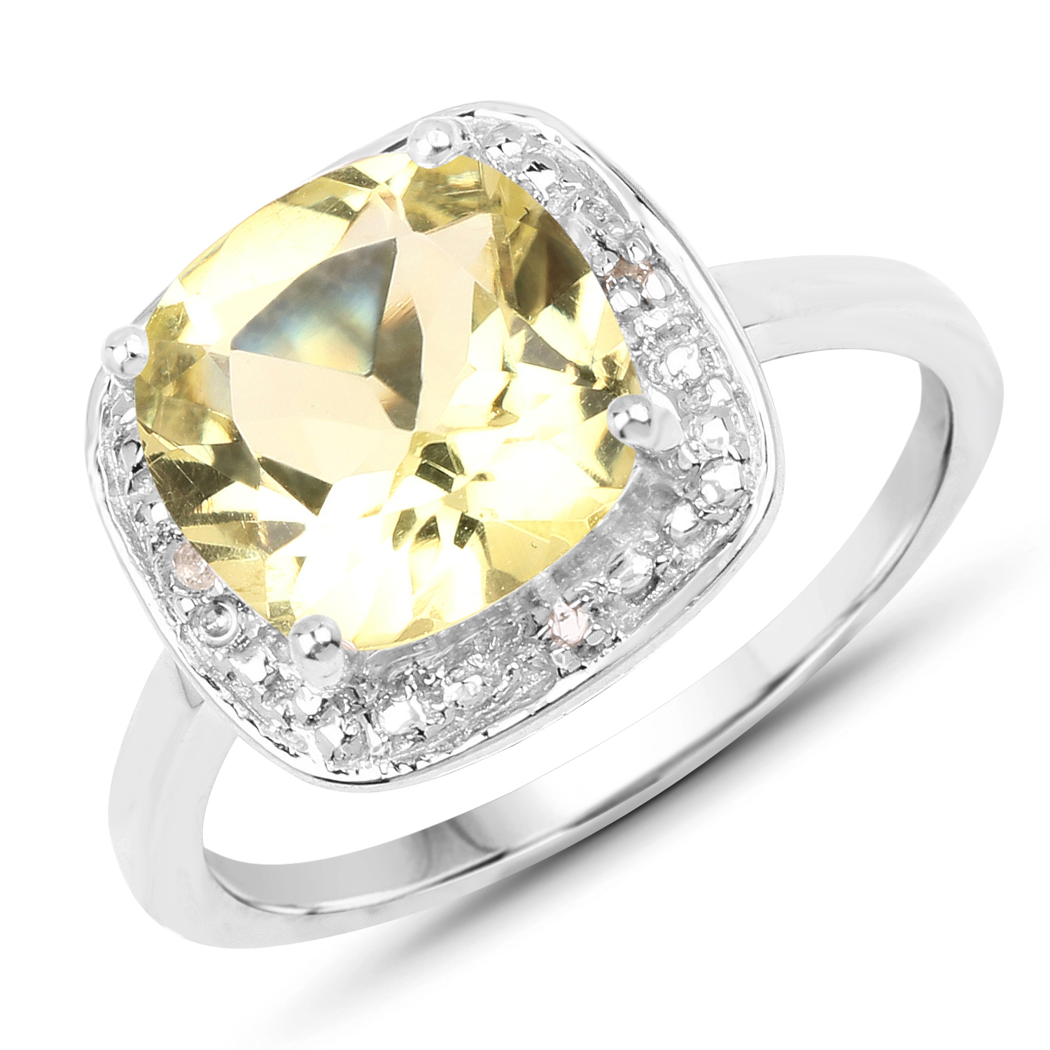 3.02 Carat Genuine Lemon Quartz and White Topaz .925 Sterling Silver Ring