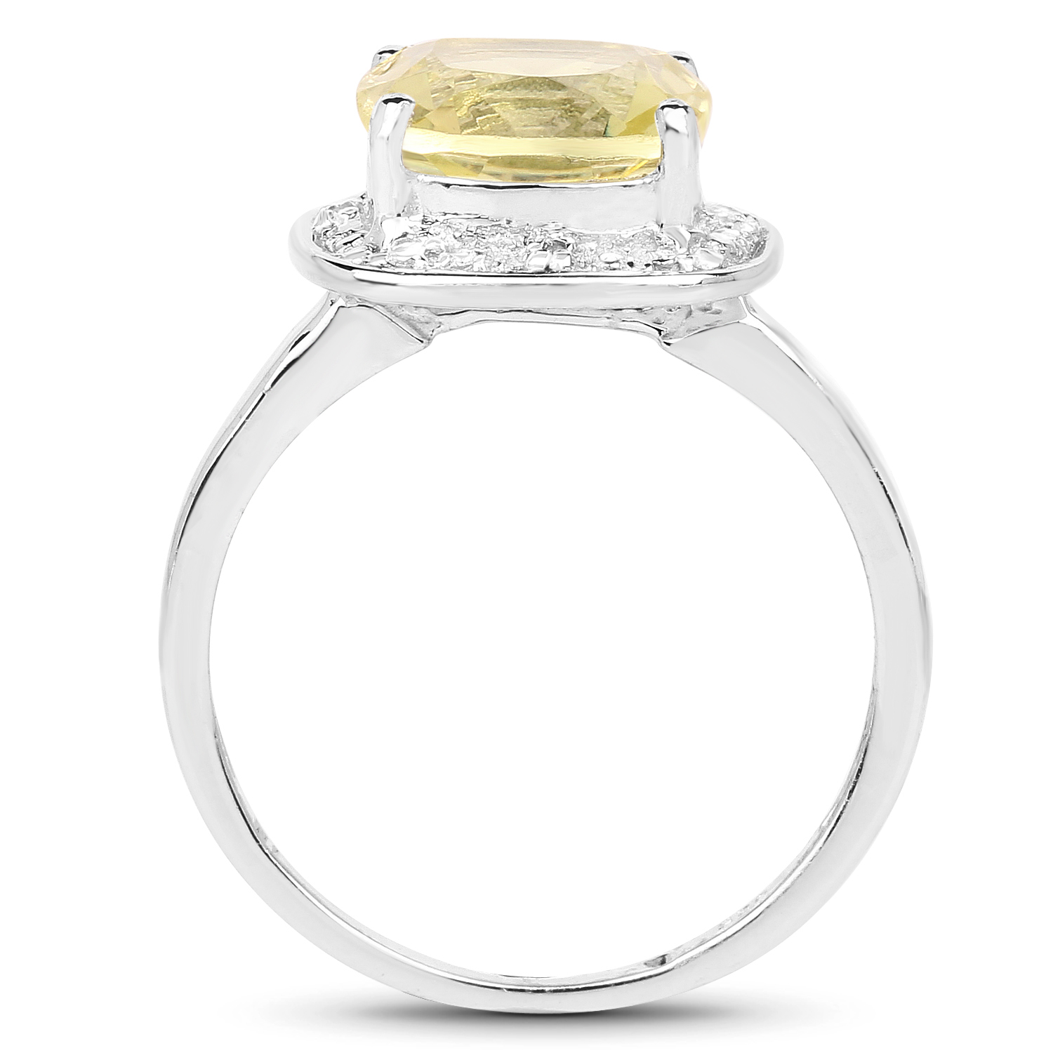 3.02 Carat Genuine Lemon Quartz and White Topaz .925 Sterling Silver Ring