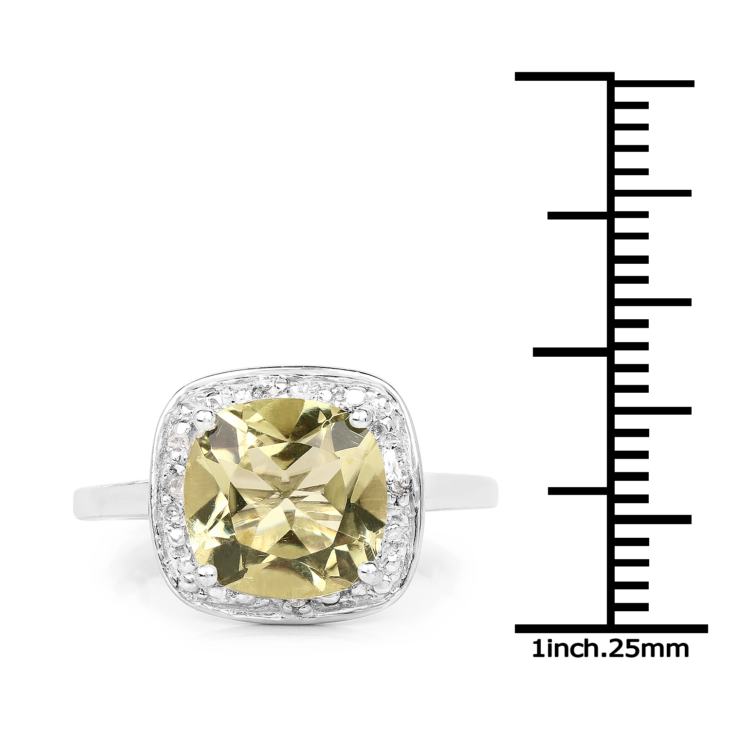 3.02 Carat Genuine Lemon Quartz and White Topaz .925 Sterling Silver Ring