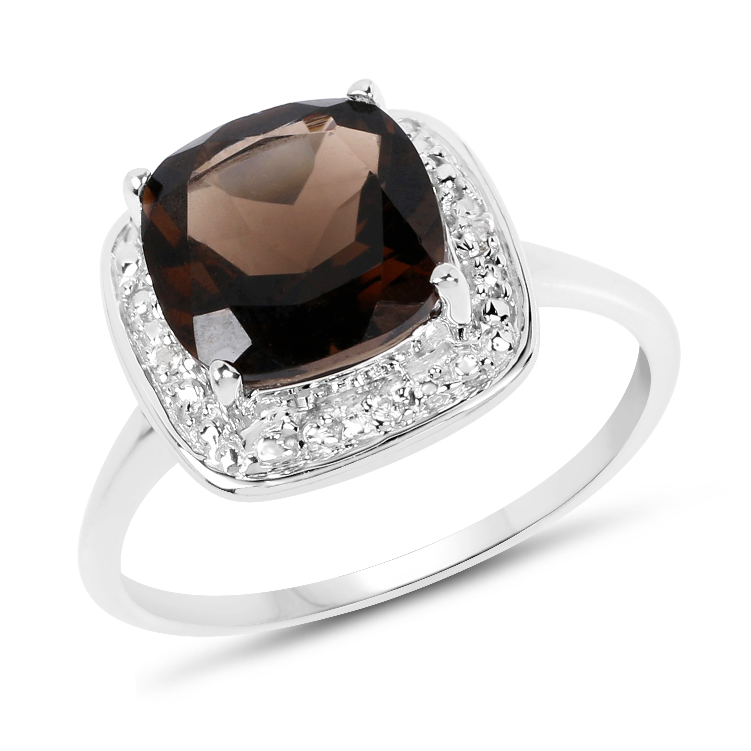 2.82 Carat Genuine Smoky Quartz & White Topaz .925 Sterling Silver Ring