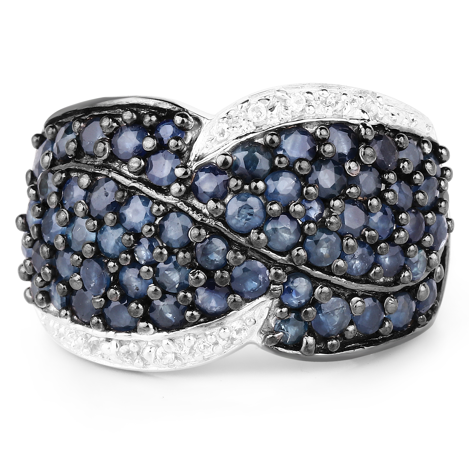 2.81 Carat Genuine Blue Sapphire and White Topaz .925 Sterling Silver Ring