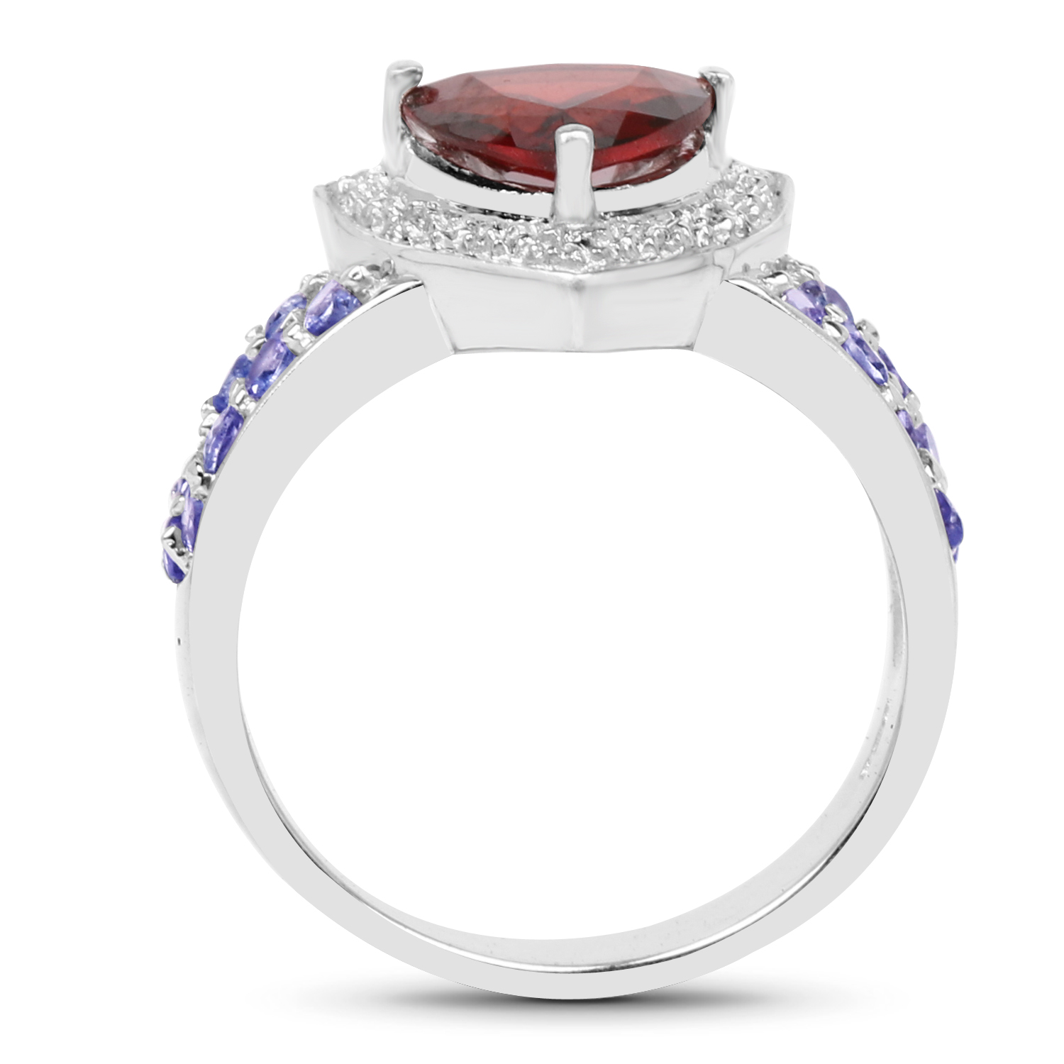 2.58 Carat Genuine Garnet, Tanzanite and White Topaz .925 Sterling Silver Ring