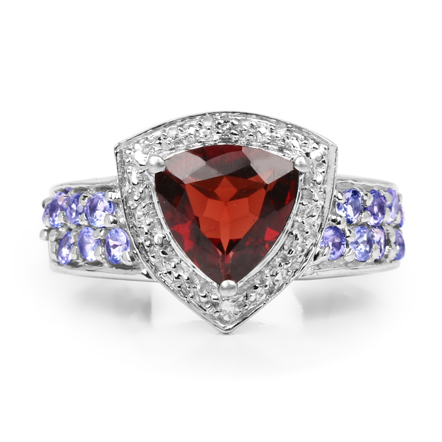 2.58 Carat Genuine Garnet, Tanzanite and White Topaz .925 Sterling Silver Ring