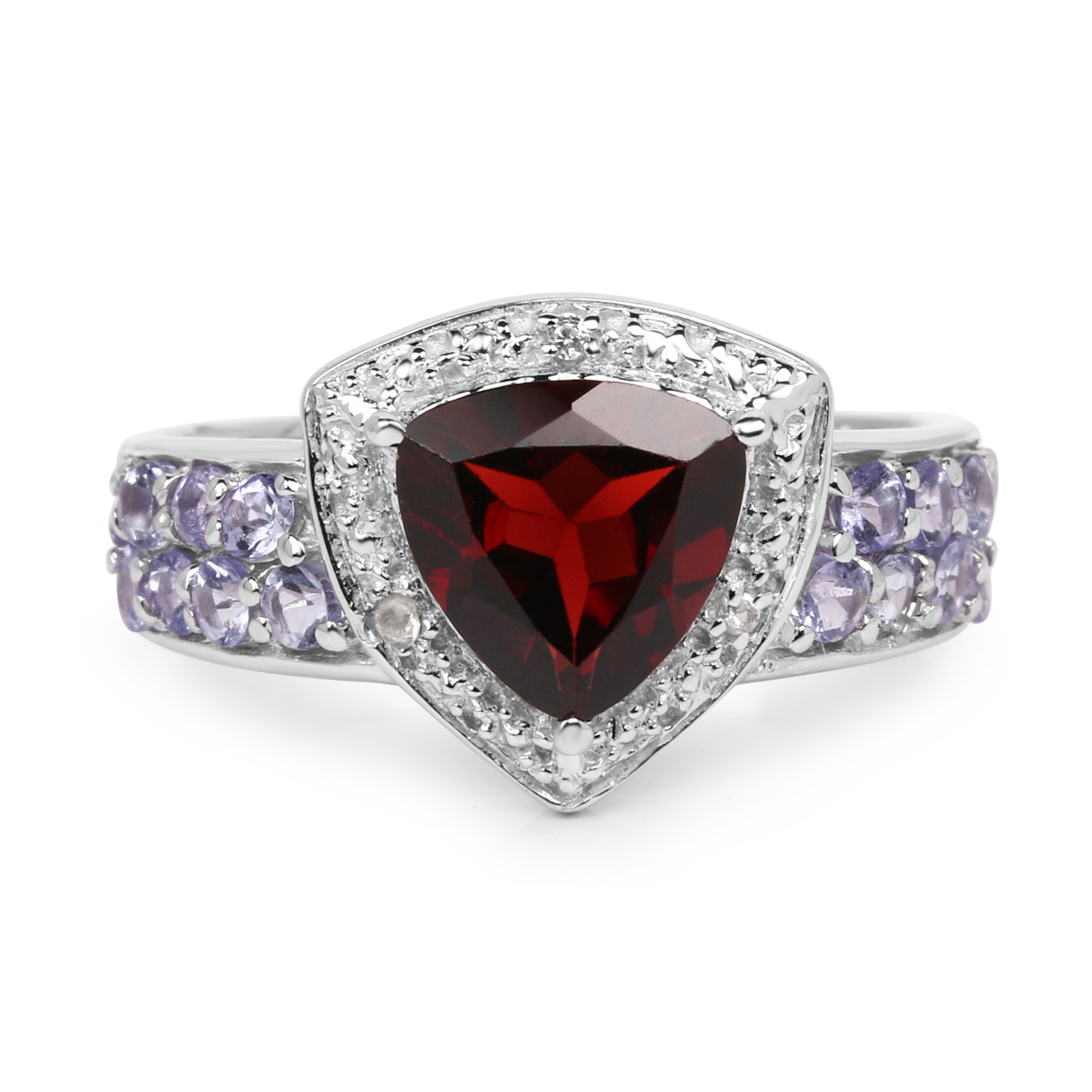 2.58 Carat Genuine Garnet, Tanzanite and White Topaz .925 Sterling Silver Ring