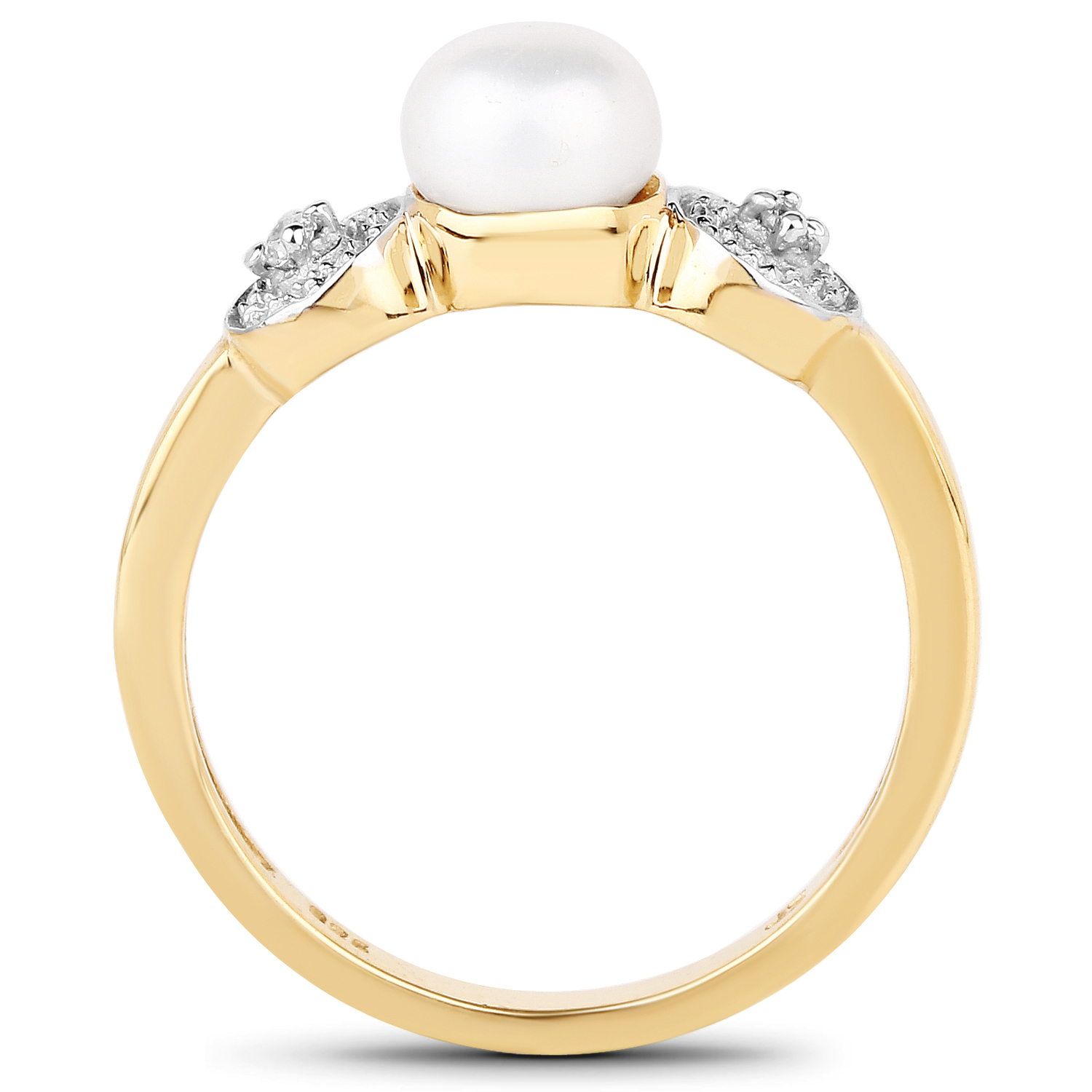 14K Yellow Gold Plated 1.24 Carat Genuine Pearl and White Cubic Zirconia .925 Sterling Silver Ring