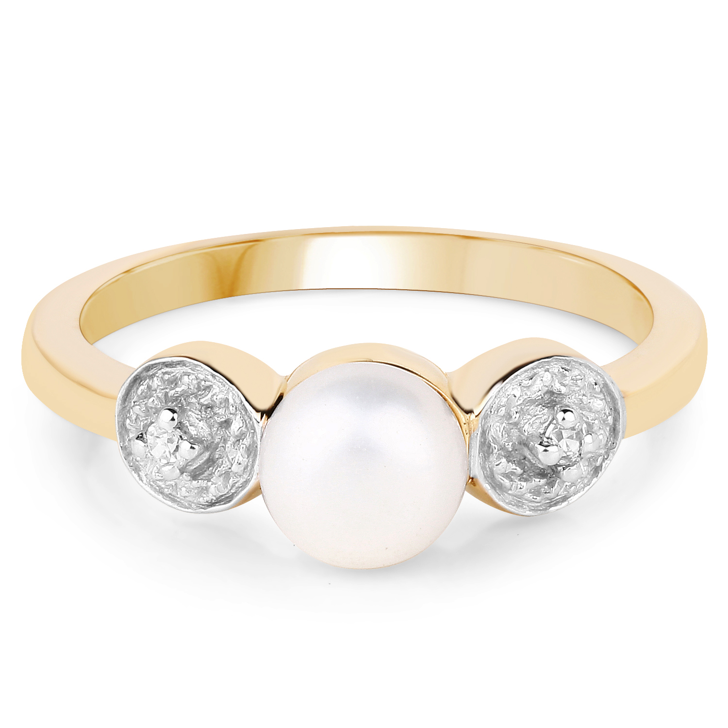 14K Yellow Gold Plated 1.24 Carat Genuine Pearl and White Cubic Zirconia .925 Sterling Silver Ring