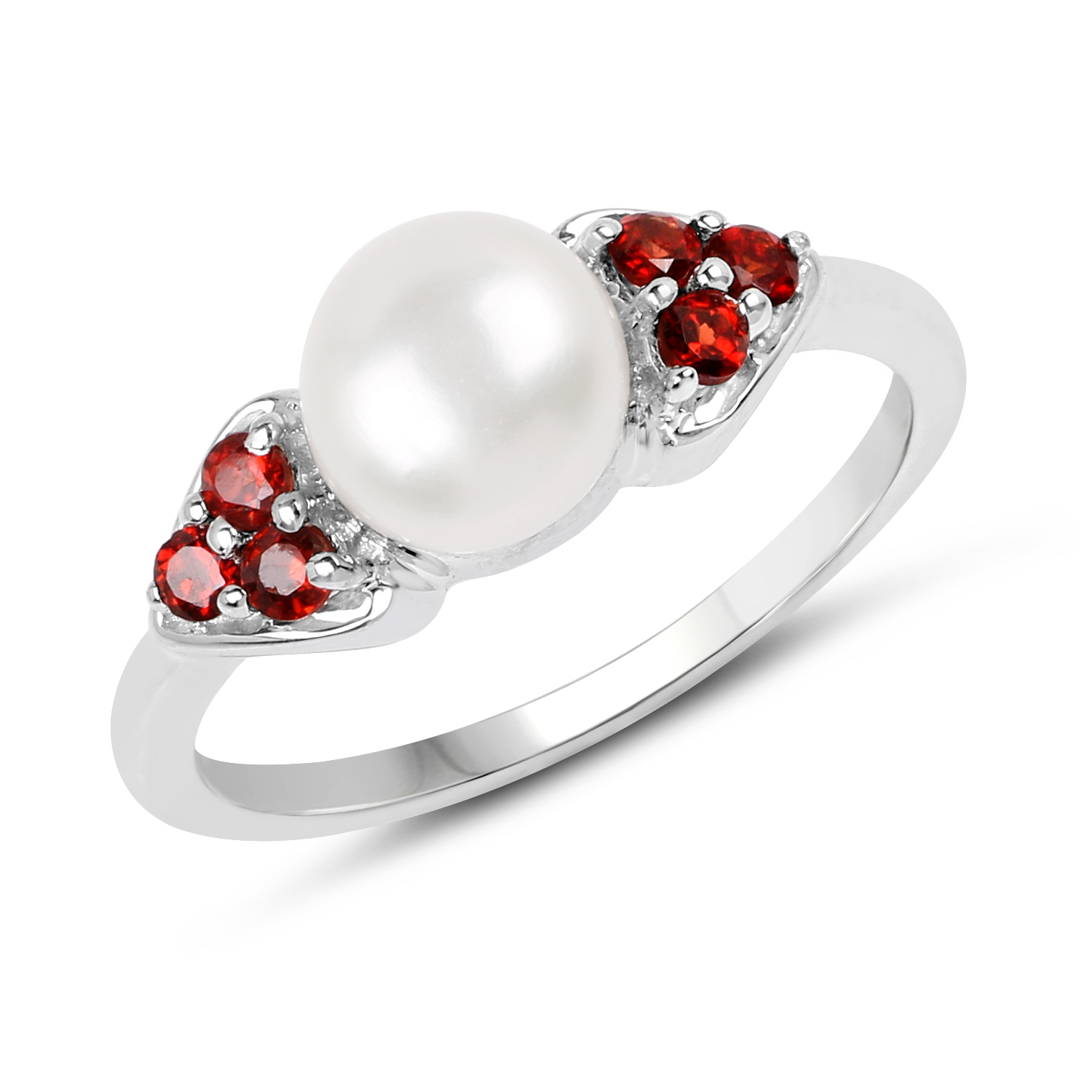 2.55 Carat Genuine Pearl and Garnet .925 Sterling Silver Ring
