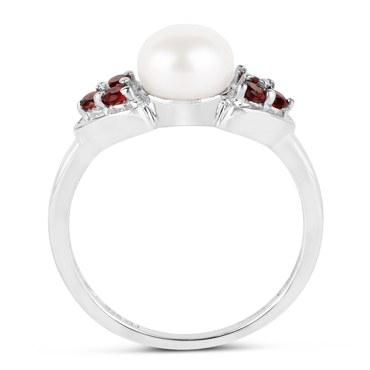 2.55 Carat Genuine Pearl and Garnet .925 Sterling Silver Ring