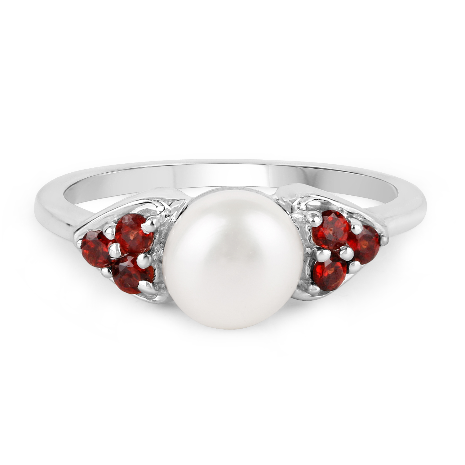 2.55 Carat Genuine Pearl and Garnet .925 Sterling Silver Ring