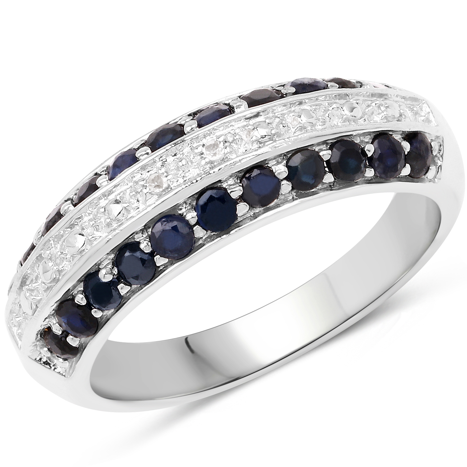 1.01 Carat Genuine Blue Sapphire and White Topaz .925 Sterling Silver Ring