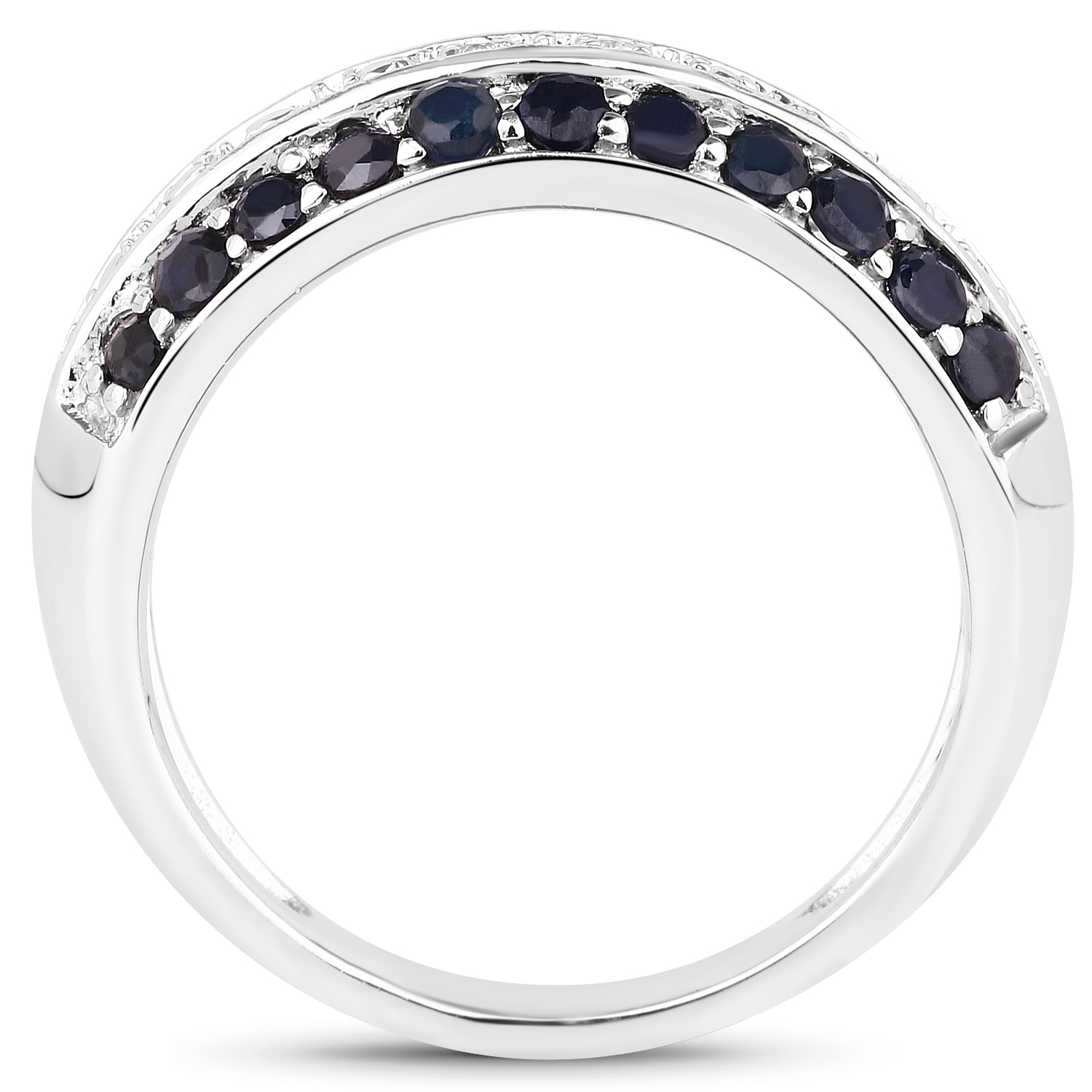 1.01 Carat Genuine Blue Sapphire and White Topaz .925 Sterling Silver Ring