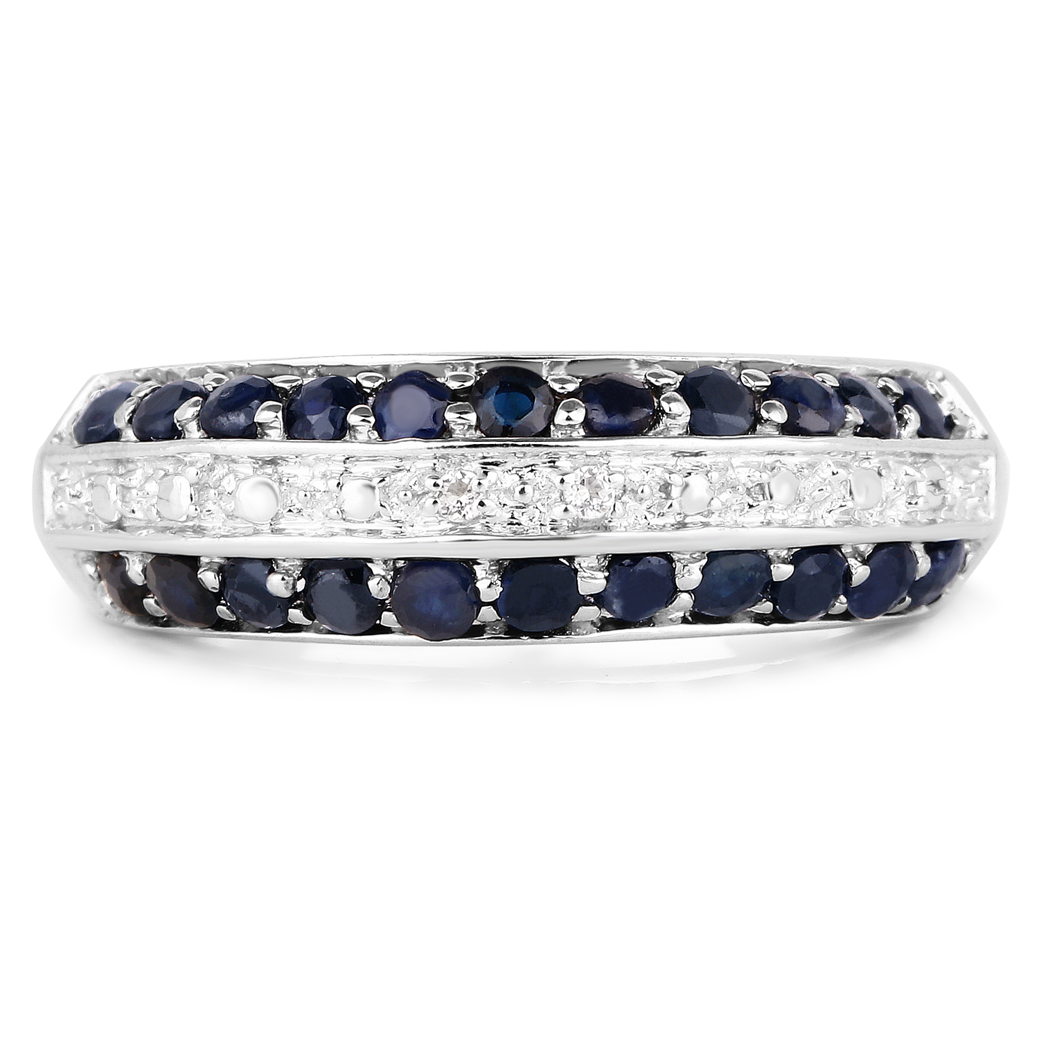 1.01 Carat Genuine Blue Sapphire and White Topaz .925 Sterling Silver Ring