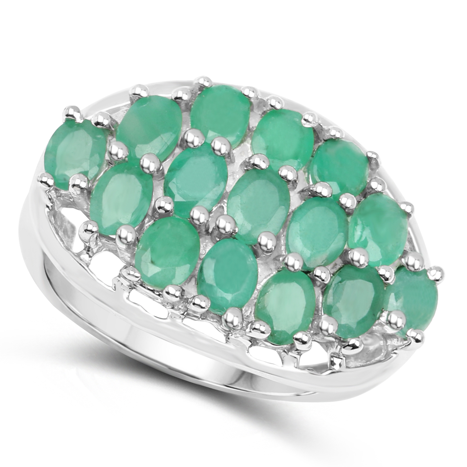 2.10 Carat Genuine Emerald .925 Sterling Silver Ring