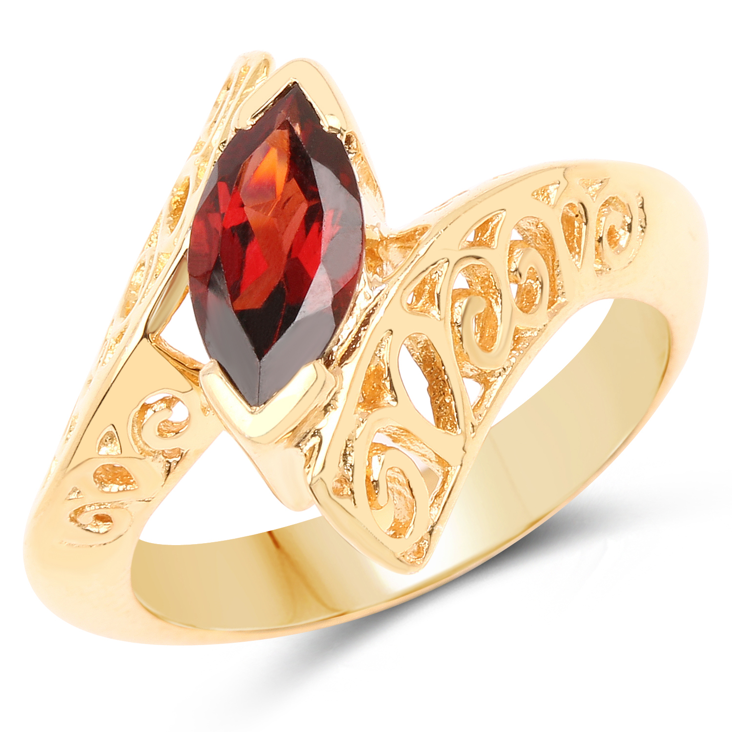 14K Yellow Gold Plated 1.20 Carat Genuine Garnet .925 Sterling Silver Ring