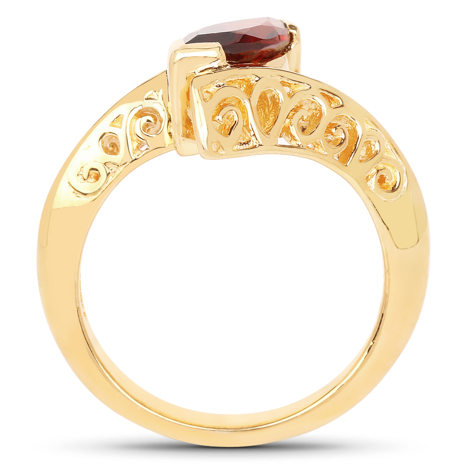 14K Yellow Gold Plated 1.20 Carat Genuine Garnet .925 Sterling Silver Ring