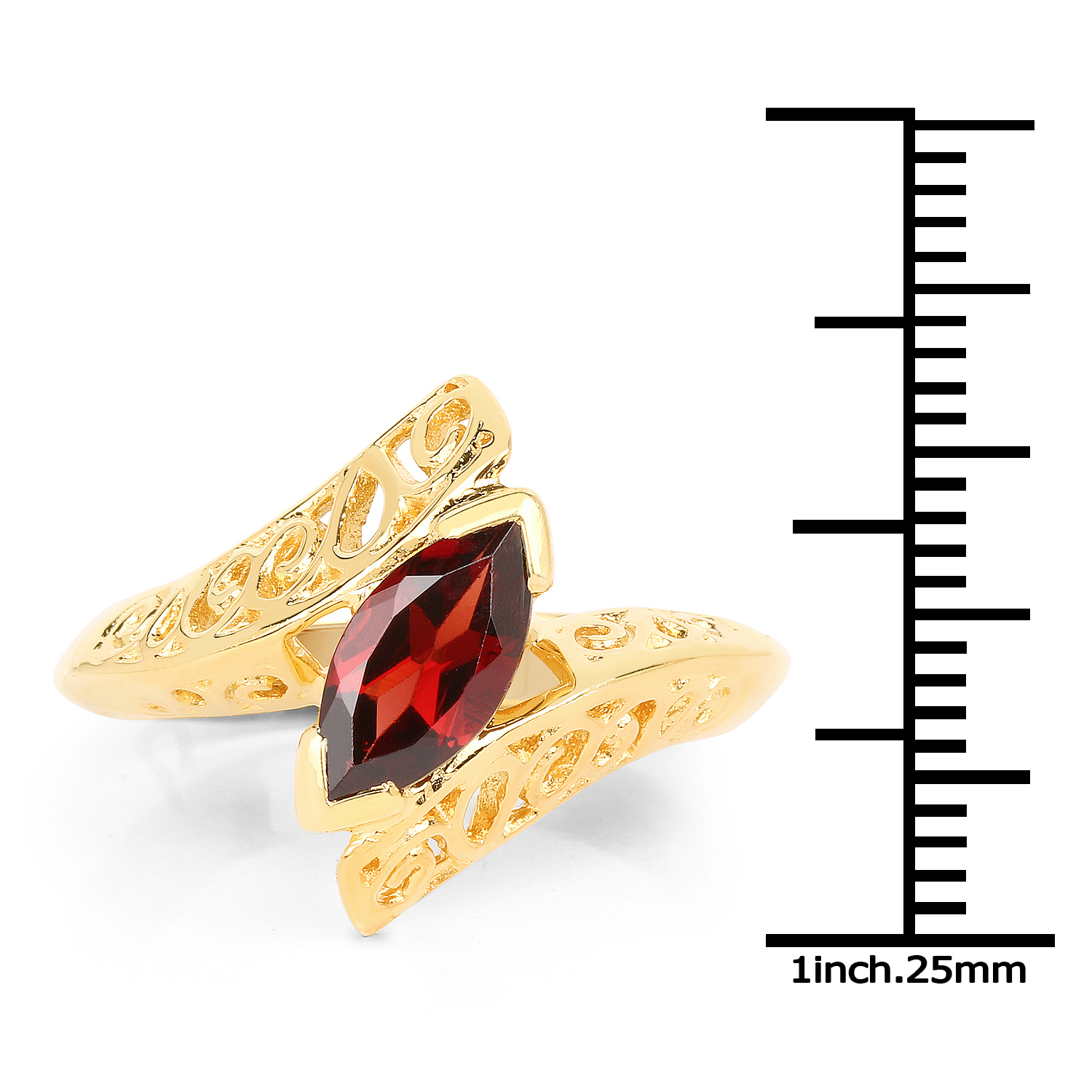 14K Yellow Gold Plated 1.20 Carat Genuine Garnet .925 Sterling Silver Ring