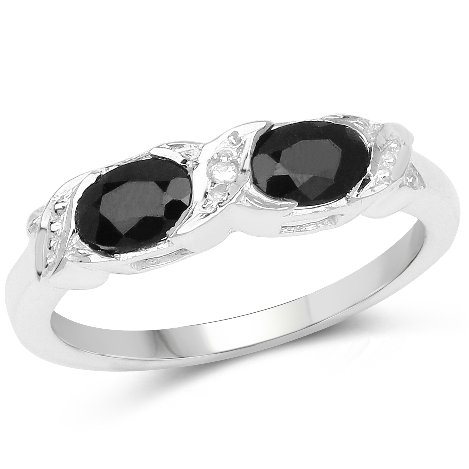 1.11 Carat Genuine Black Sapphire and White Diamond .925 Sterling Silver Ring