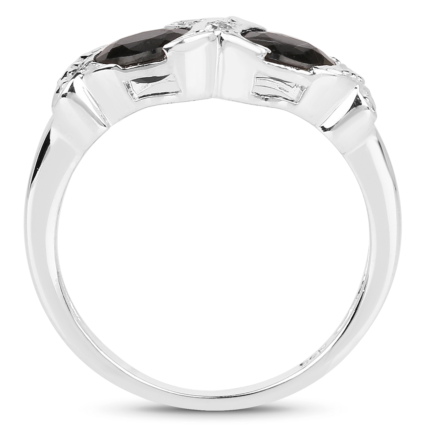 1.11 Carat Genuine Black Sapphire and White Diamond .925 Sterling Silver Ring