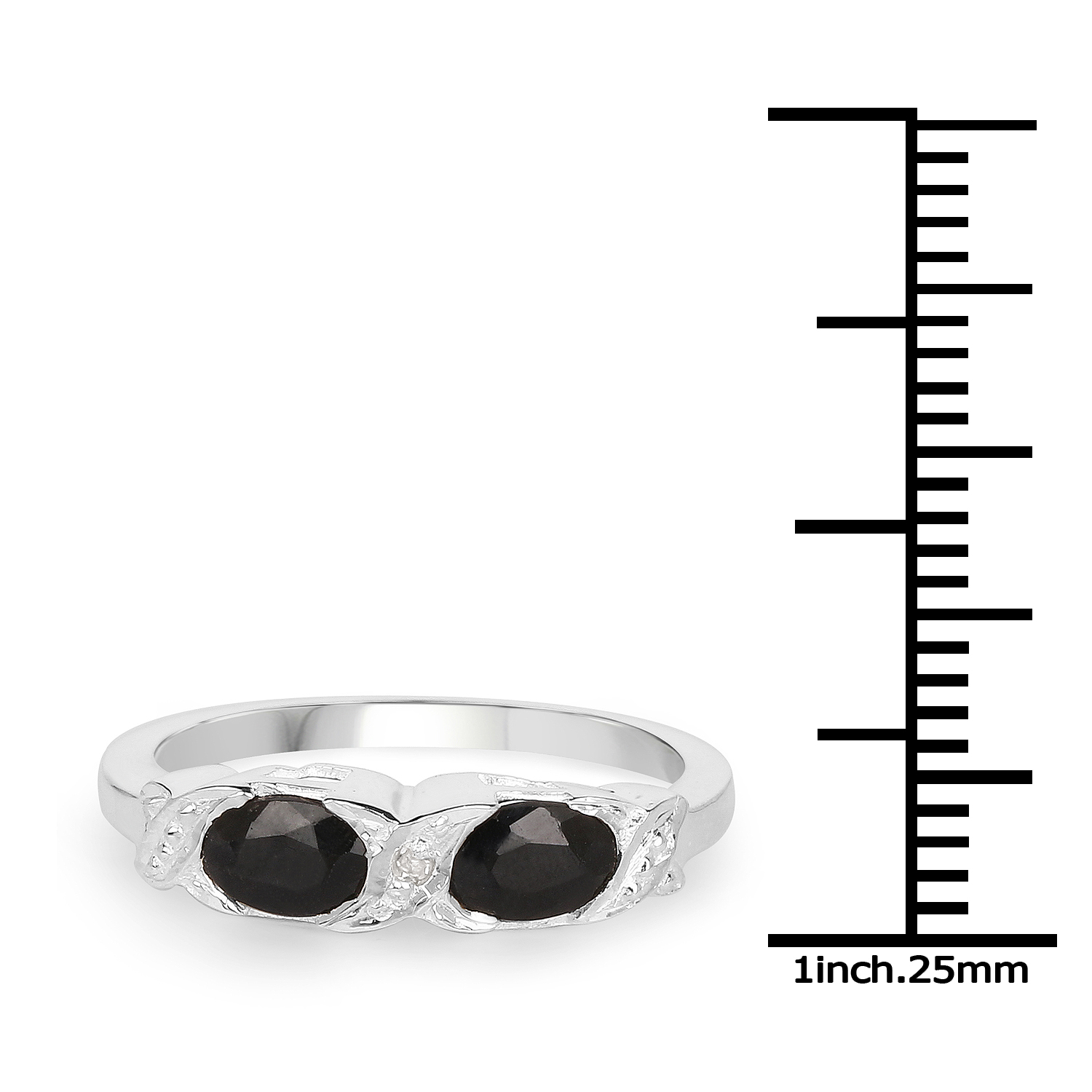 1.11 Carat Genuine Black Sapphire and White Diamond .925 Sterling Silver Ring