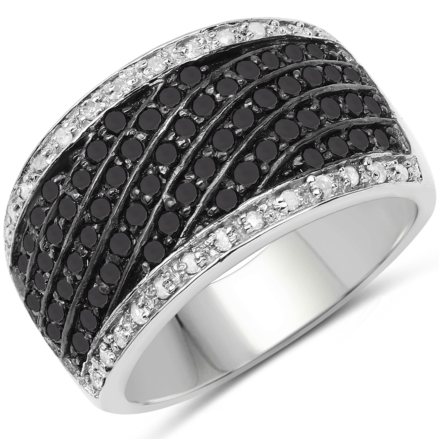 0.79 Carat Genuine Black Diamond and White Diamond .925 Sterling Silver Ring