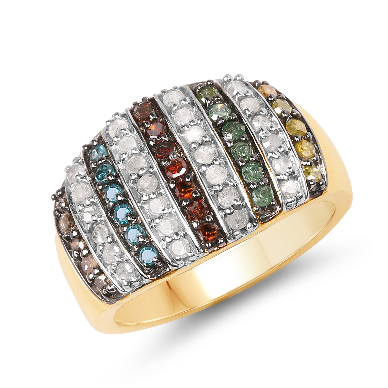 14K Yellow Gold Plated 0.84 Carat Genuine Multi Diamond .925 Sterling Silver Ring