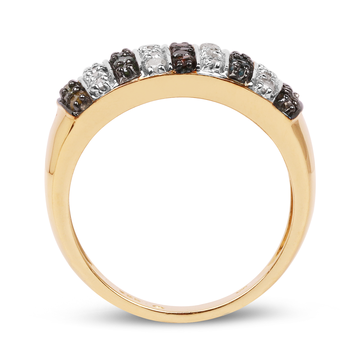 14K Yellow Gold Plated 0.84 Carat Genuine Multi Diamond .925 Sterling Silver Ring