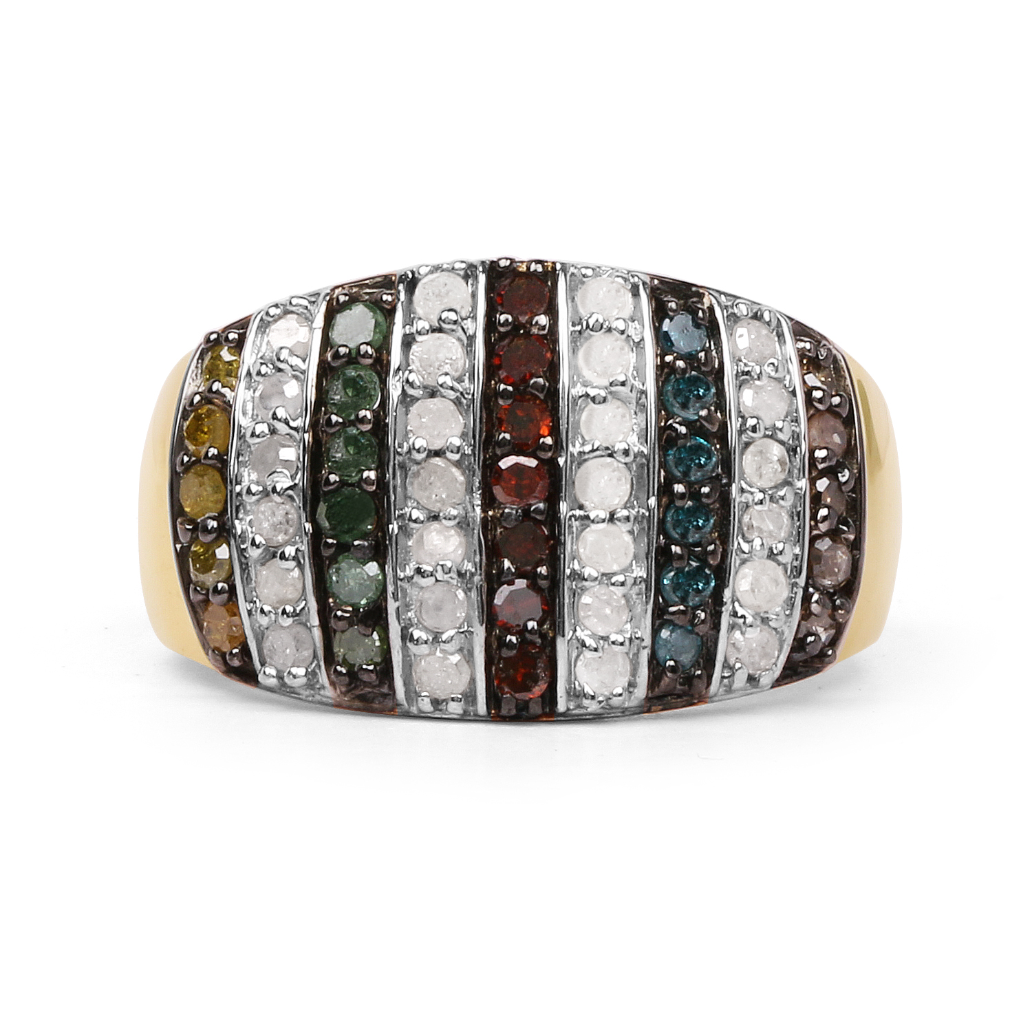 14K Yellow Gold Plated 0.84 Carat Genuine Multi Diamond .925 Sterling Silver Ring