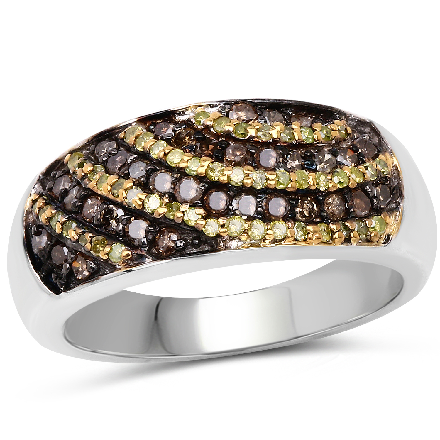 0.62 Carat Genuine Yellow Diamond and Champagne Diamond .925 Sterling Silver Ring