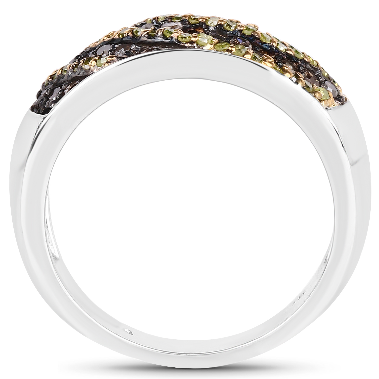 0.62 Carat Genuine Yellow Diamond and Champagne Diamond .925 Sterling Silver Ring