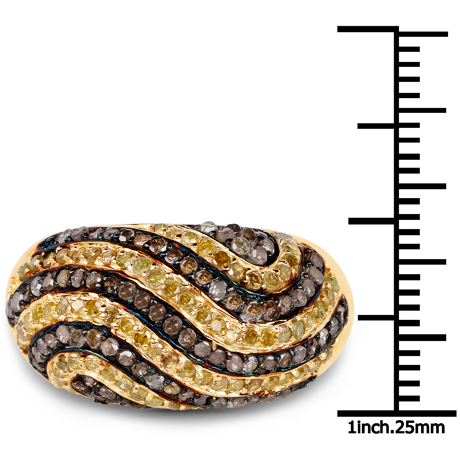 14K Yellow Gold Plated 1.19 Carat Genuine Champagne Diamond and Yellow Diamond .925 Sterling Silver Ring