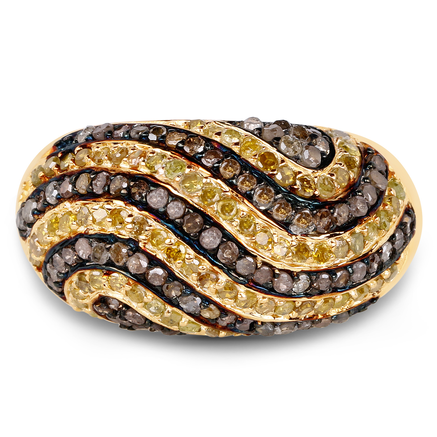 14K Yellow Gold Plated 1.19 Carat Genuine Champagne Diamond and Yellow Diamond .925 Sterling Silver Ring