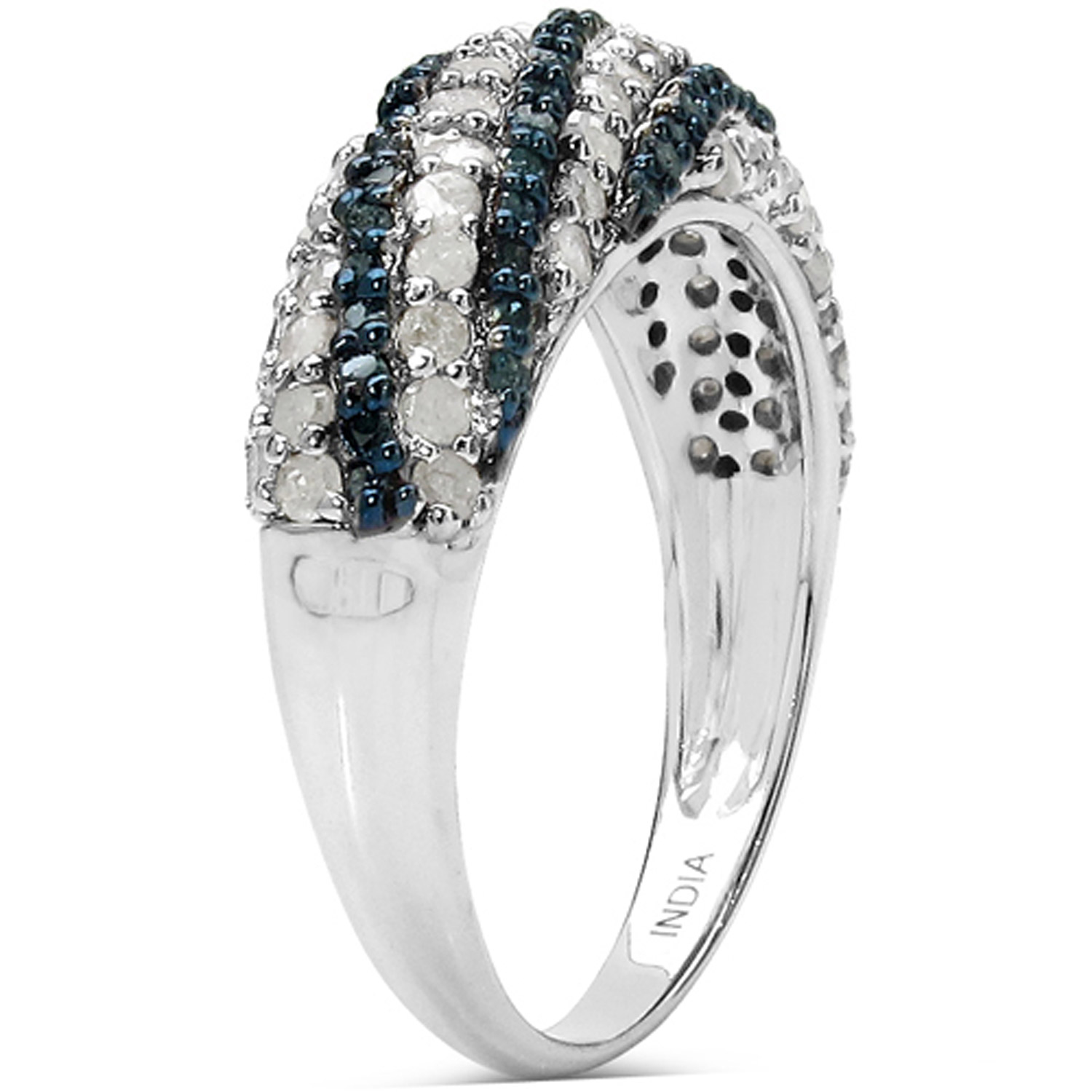 1.25 Carat Genuine Blue Diamond and White Diamond .925 Sterling Silver Ring