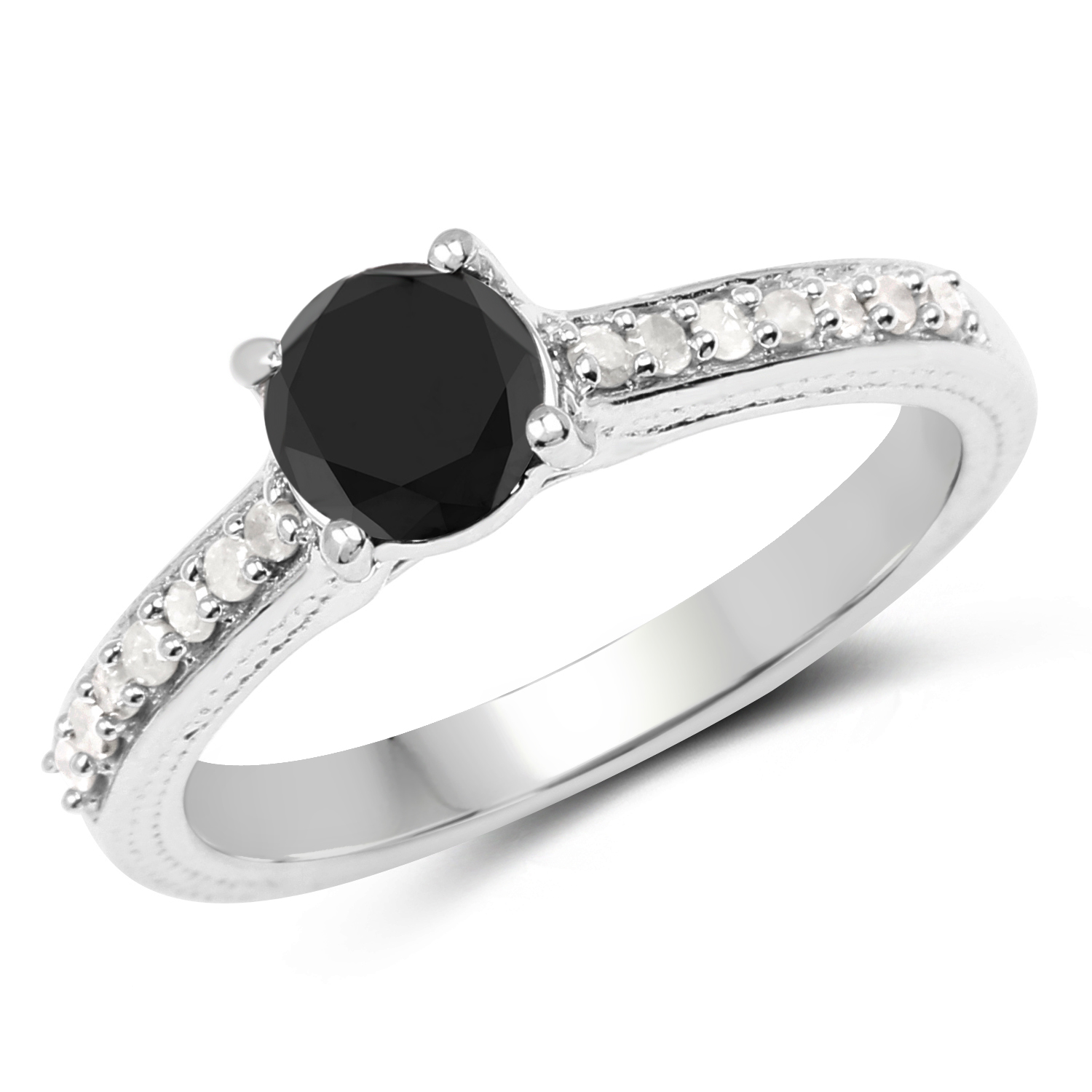 1.54 Carat Genuine Black Diamond and White Diamond .925 Sterling Silver Ring
