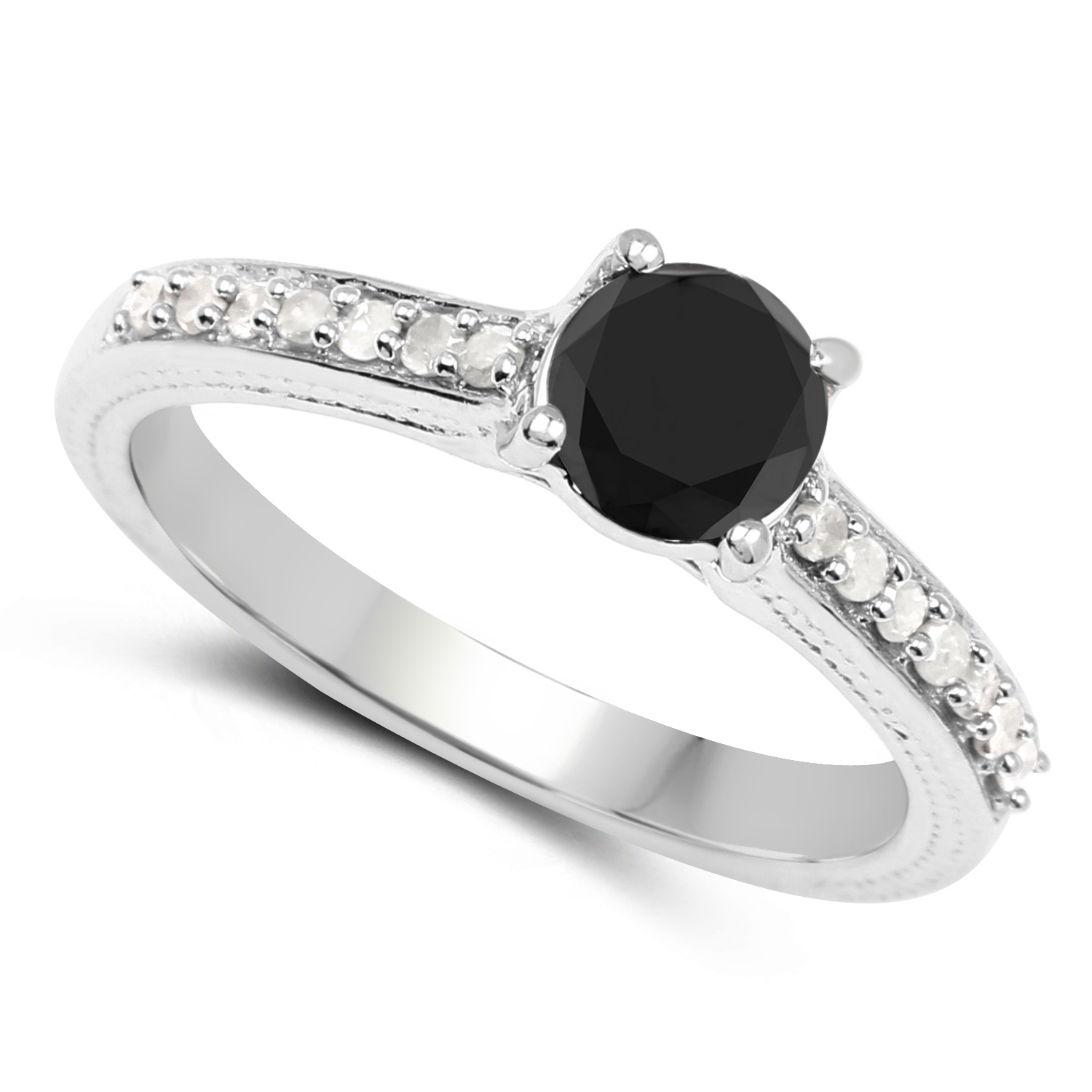 1.54 Carat Genuine Black Diamond and White Diamond .925 Sterling Silver Ring