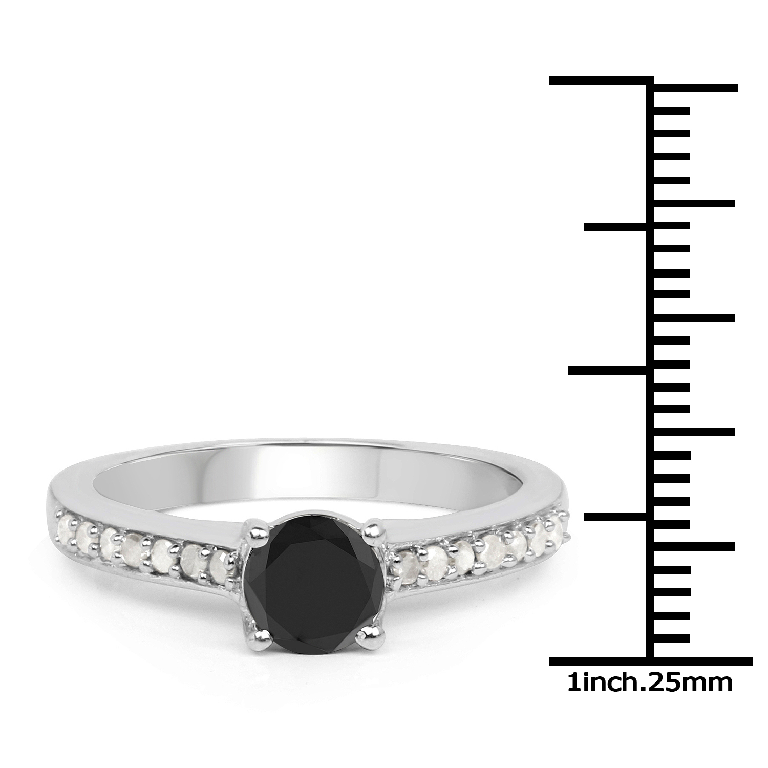 1.54 Carat Genuine Black Diamond and White Diamond .925 Sterling Silver Ring