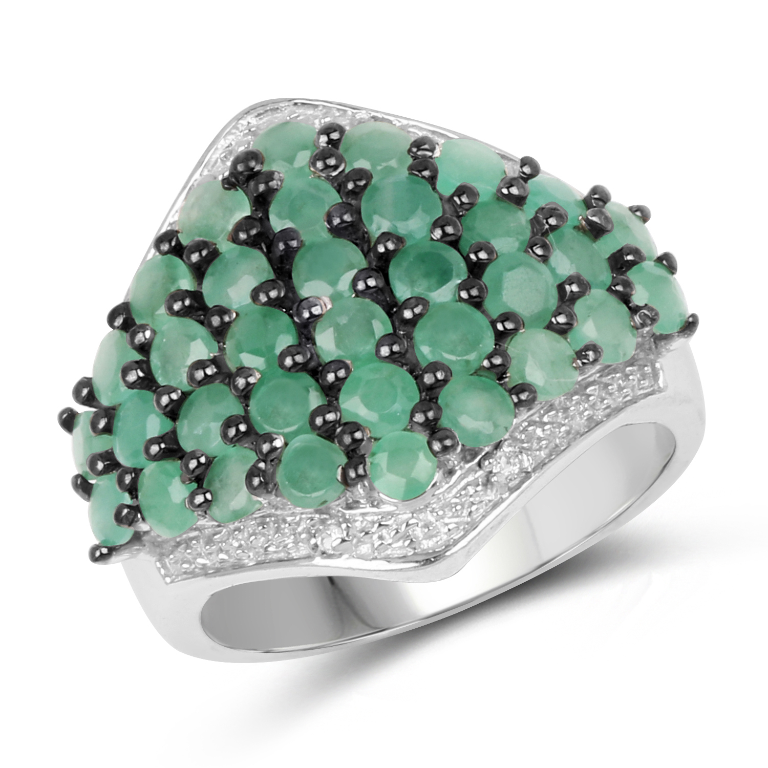 1.91 Carat Genuine Emerald & White Topaz .925 Sterling Silver Ring
