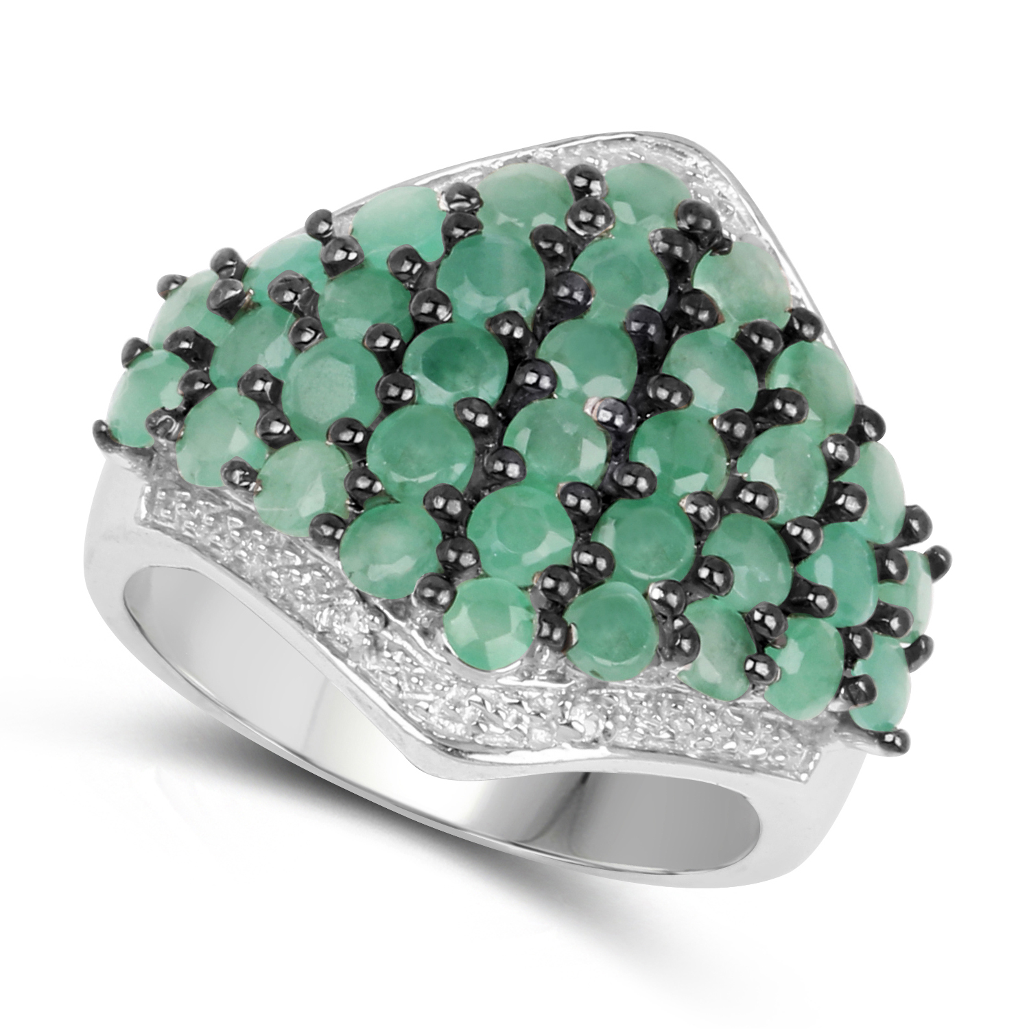 1.91 Carat Genuine Emerald & White Topaz .925 Sterling Silver Ring