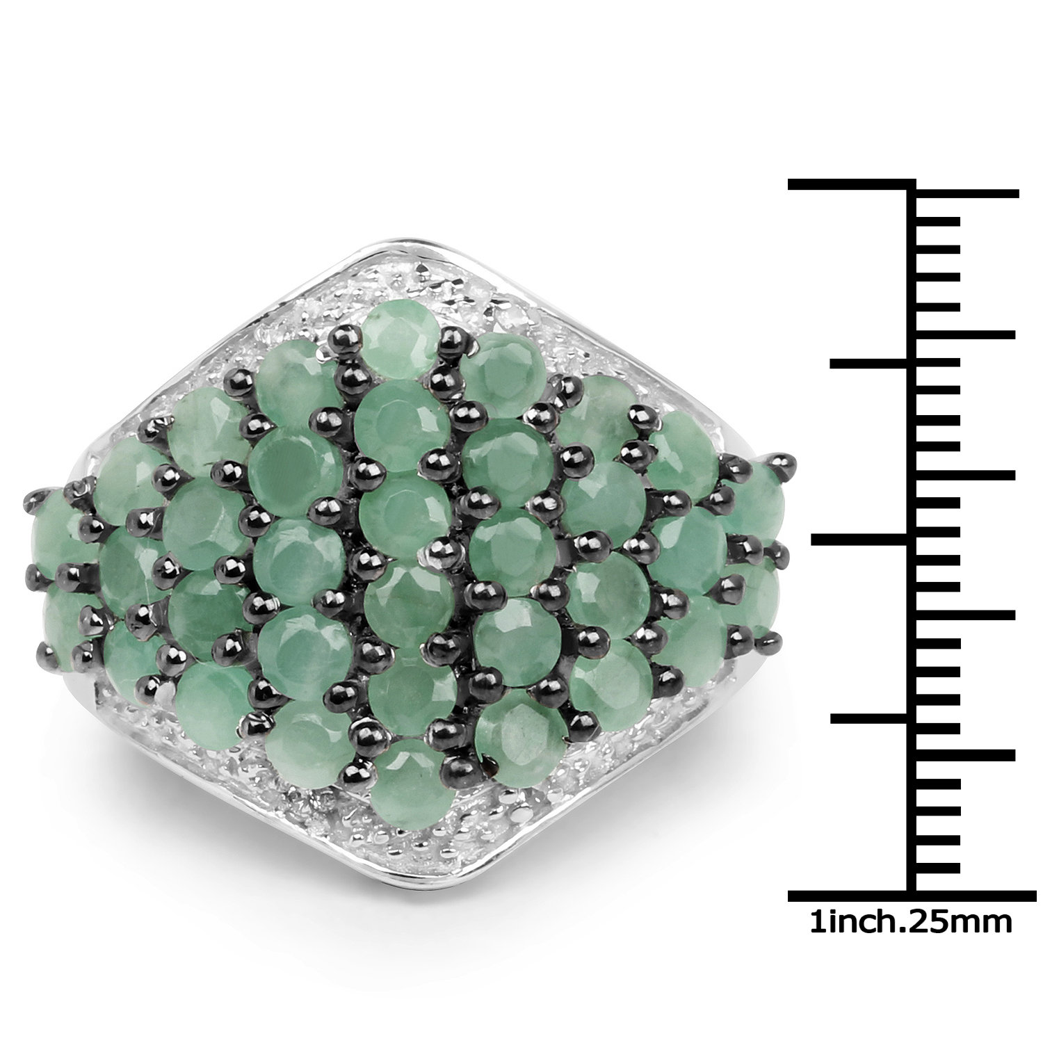 1.91 Carat Genuine Emerald & White Topaz .925 Sterling Silver Ring