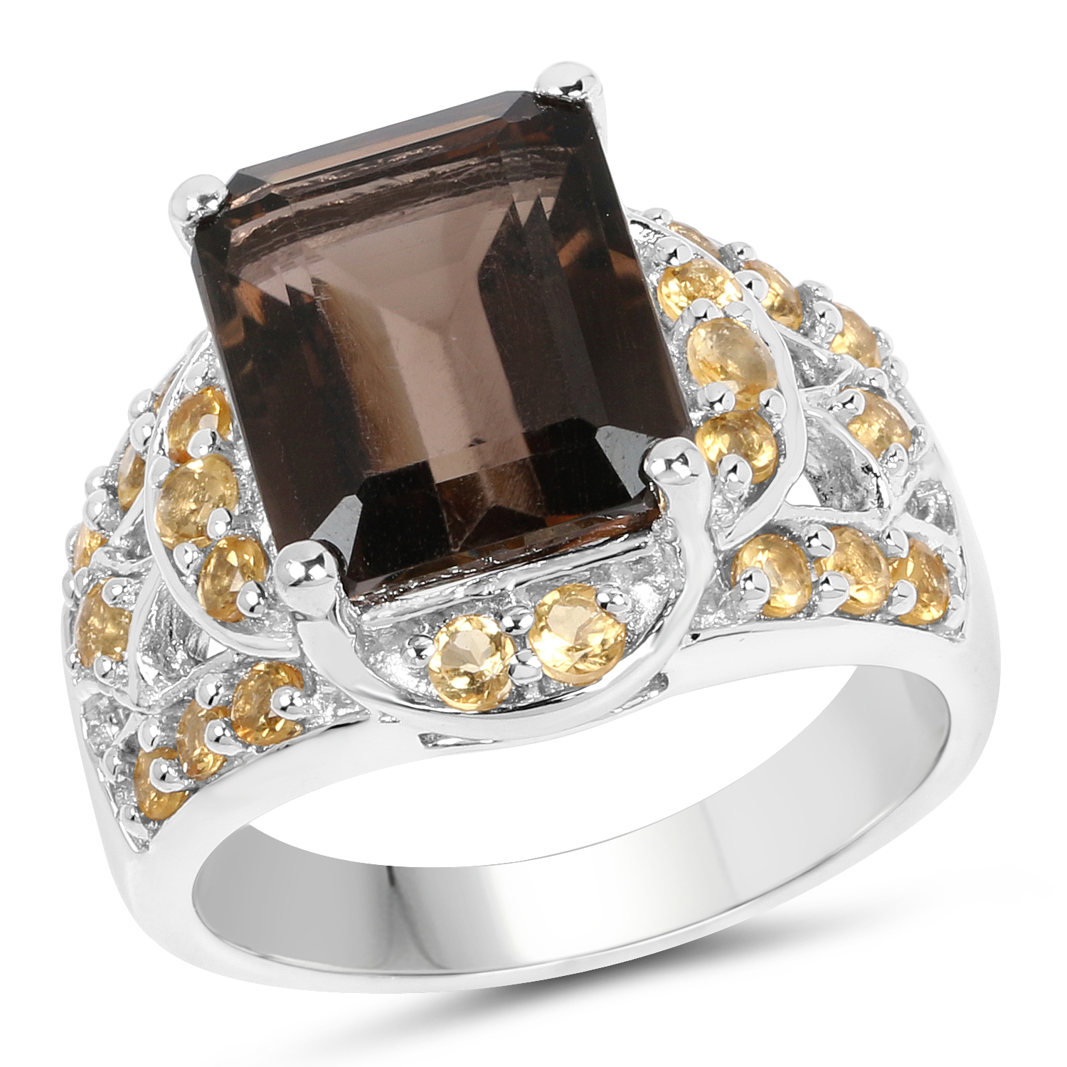 6.45 Carat Genuine Smoky Quartz and Citrine .925 Sterling Silver Ring
