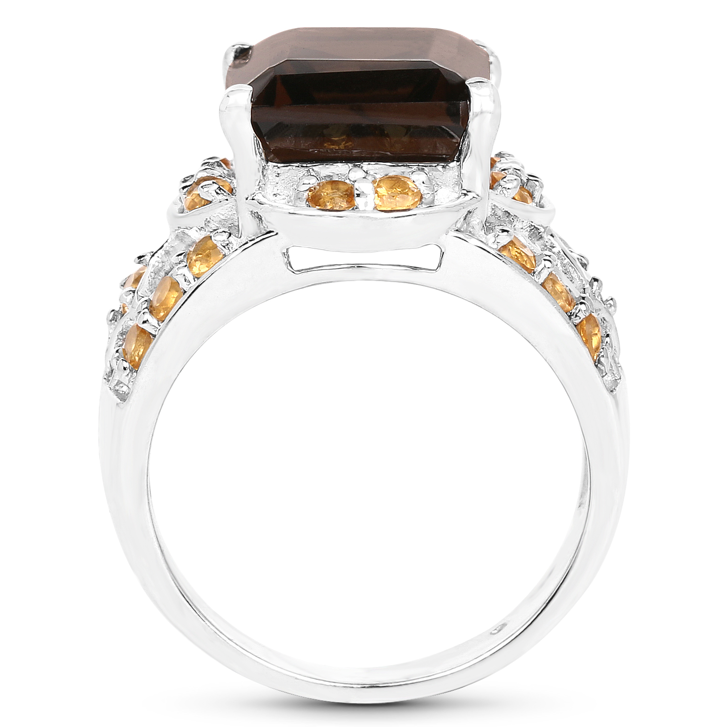 6.45 Carat Genuine Smoky Quartz and Citrine .925 Sterling Silver Ring
